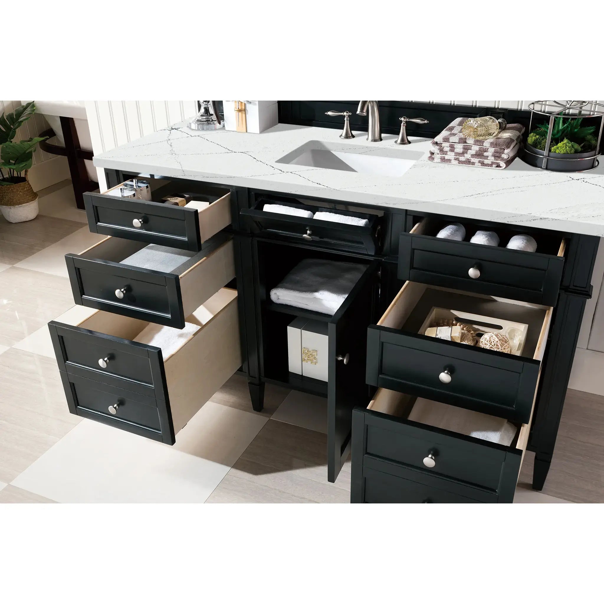 Brittany 60" Single Vanity in Black Onyx w/FreePower Wireless Charger-Ethereal Noctis Silestone-8" Widespread image 6