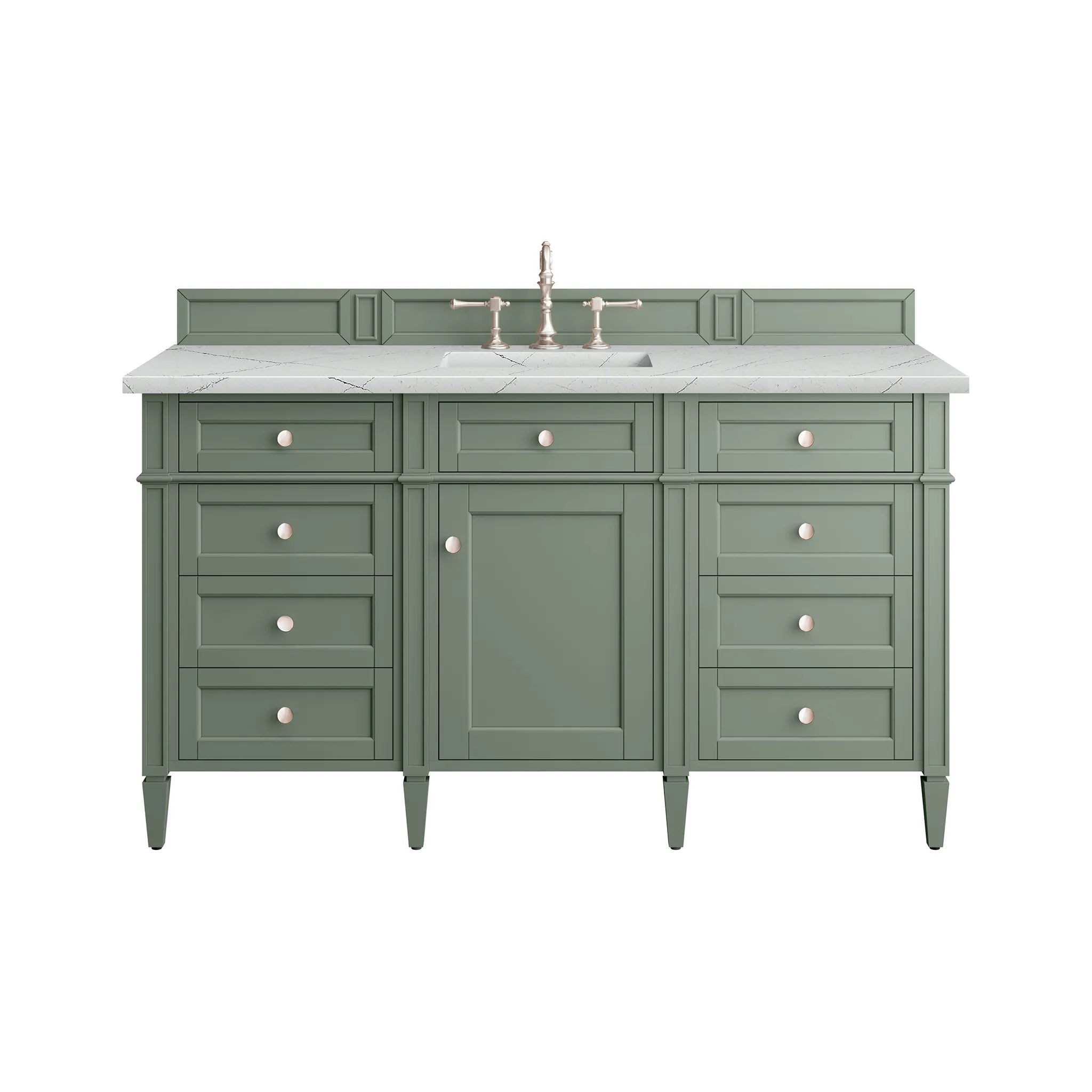 Brittany 60" Single Vanity in Smokey Celadon w/FreePower Wireless Charger-Ethereal Noctis Silestone-8" Widespread image