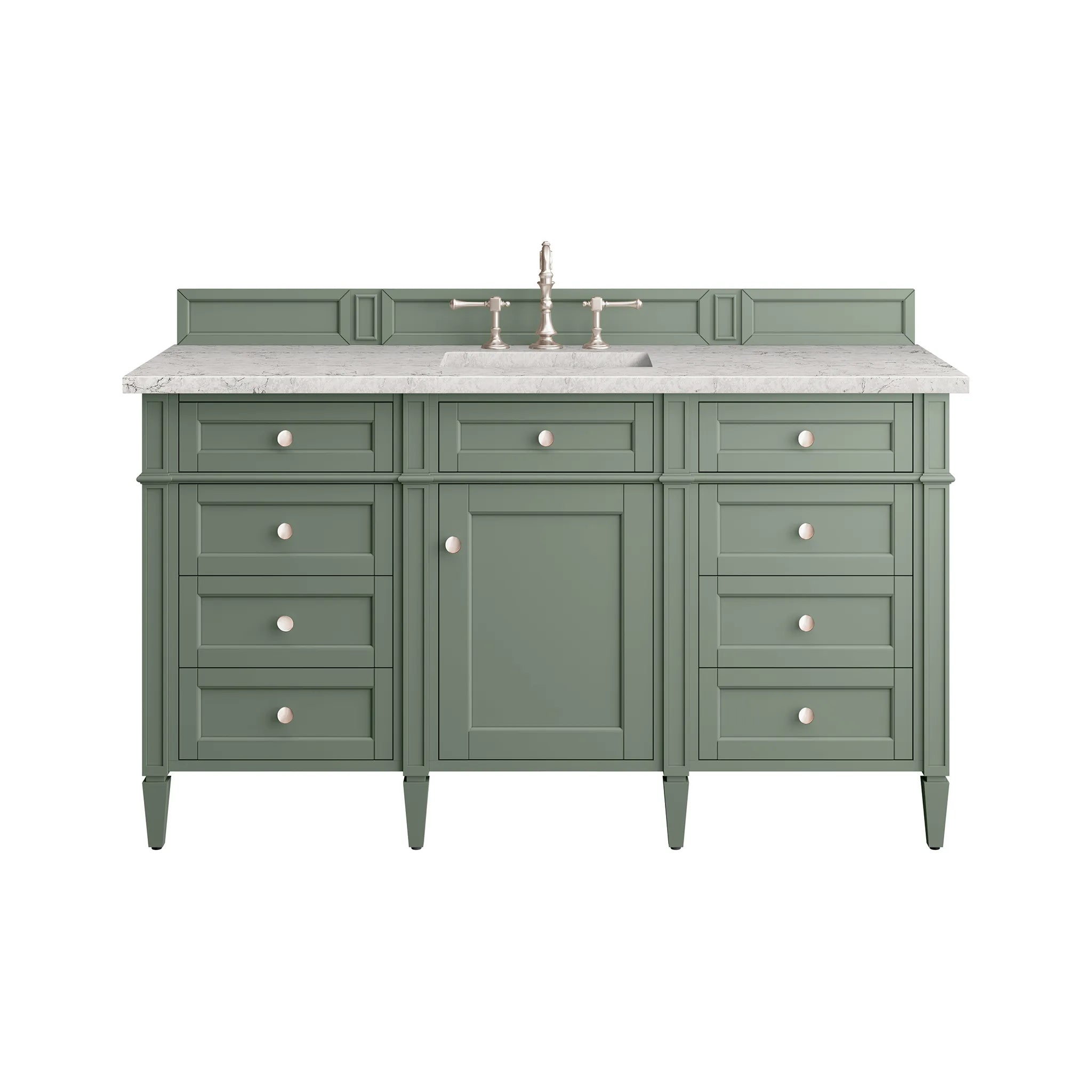 Brittany 60" Single Vanity in Smokey Celadon Wireless Charger-Eternal Jasmine Pearl Silestone-8" Widespread image
