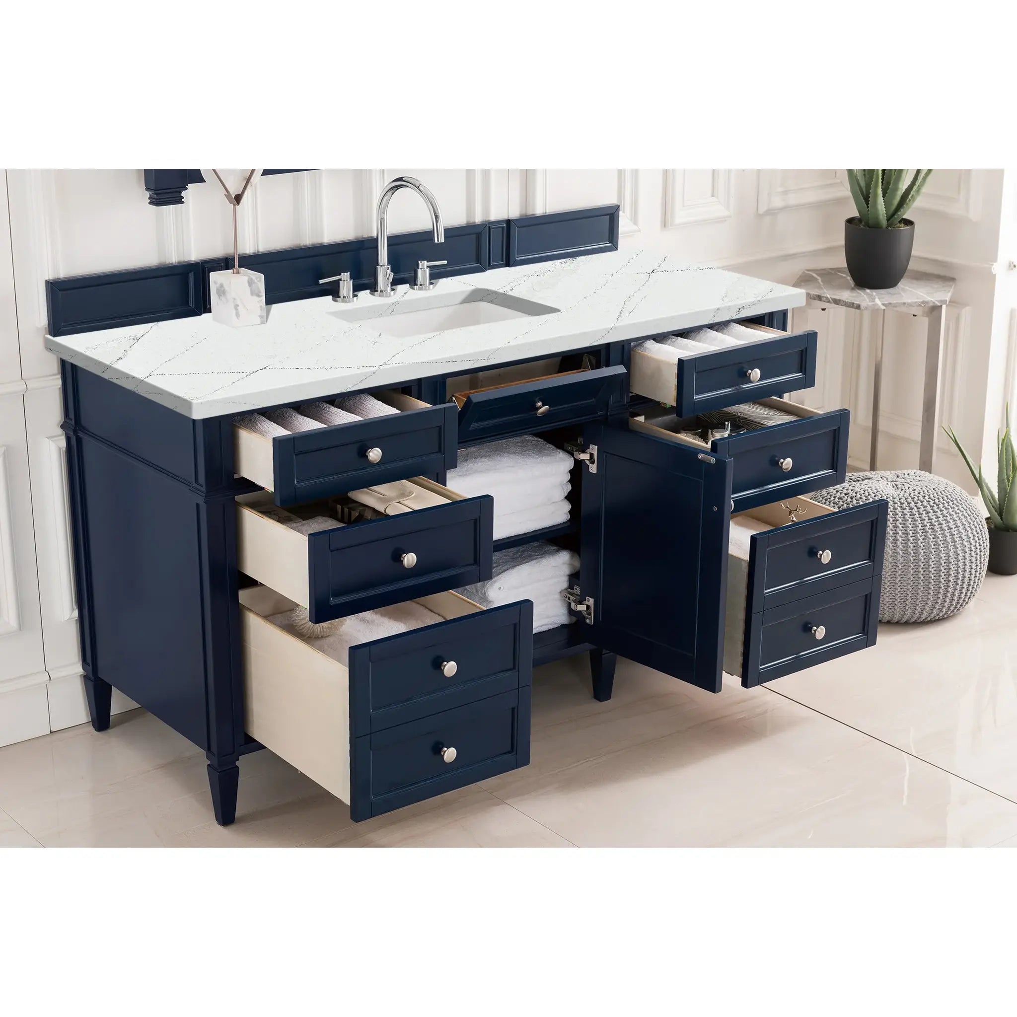 Brittany 60" Single Vanity in Victory Blue w/FreePower Wireless Charger-Ethereal Noctis Silestone-8" Widespread image 6