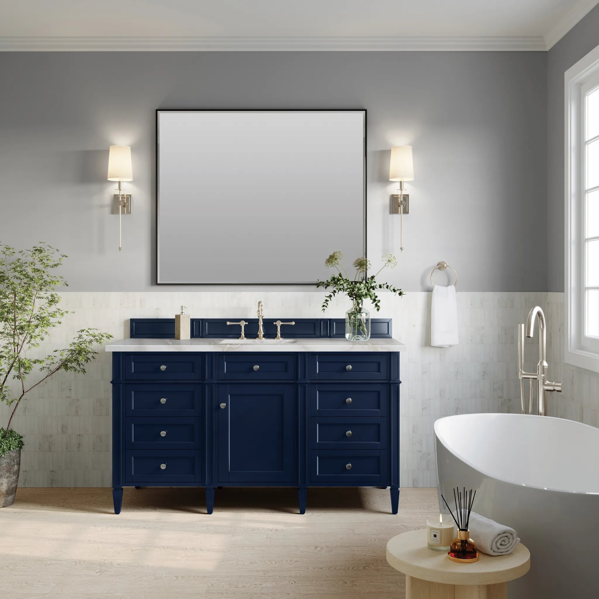 Brittany 60" Single Vanity in Victory Blue w/FreePower Wireless Charger-Victorian Silver Silestone-8" Widespread image 4