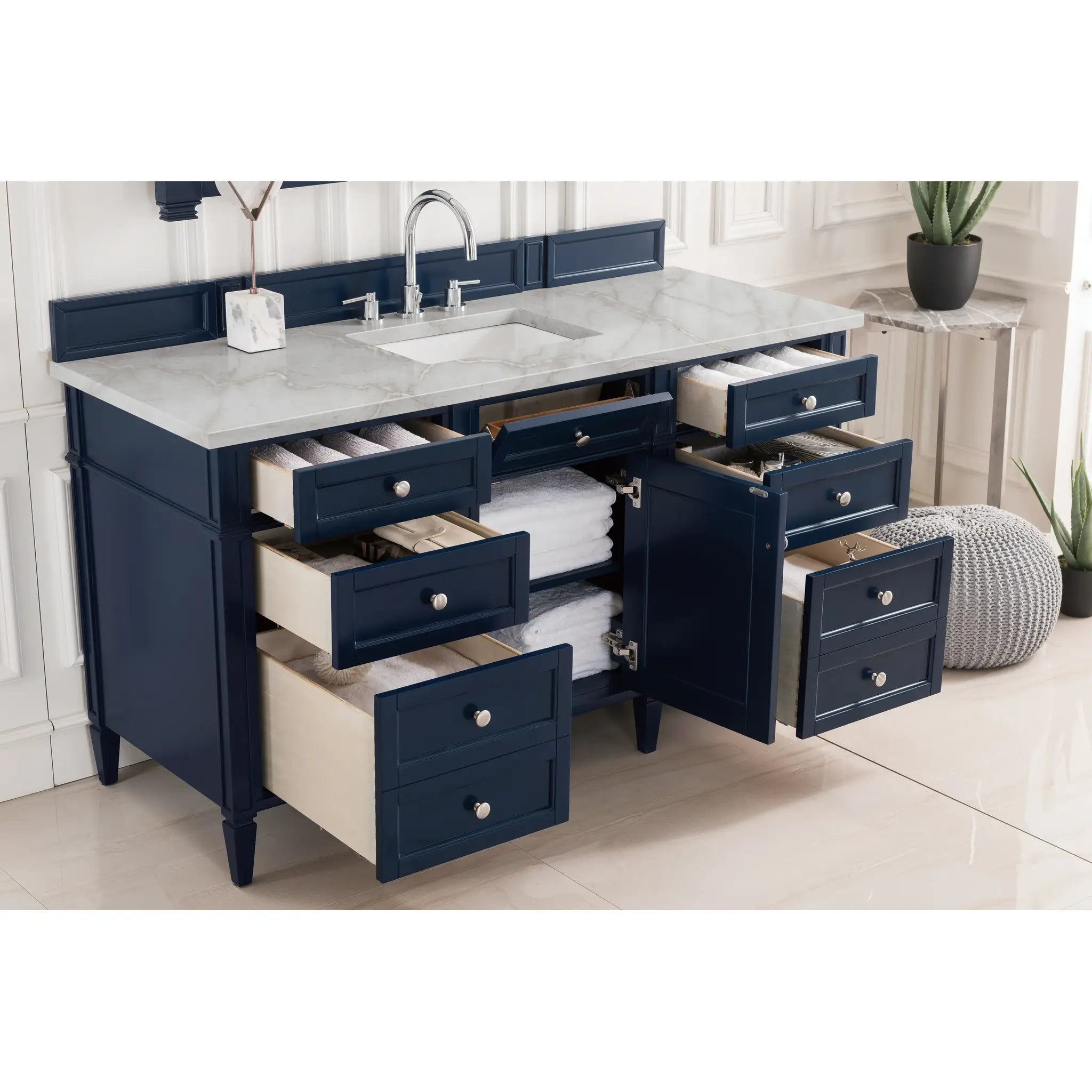 Brittany 60" Single Vanity in Victory Blue w/FreePower Wireless Charger-Victorian Silver Silestone-8" Widespread image 6