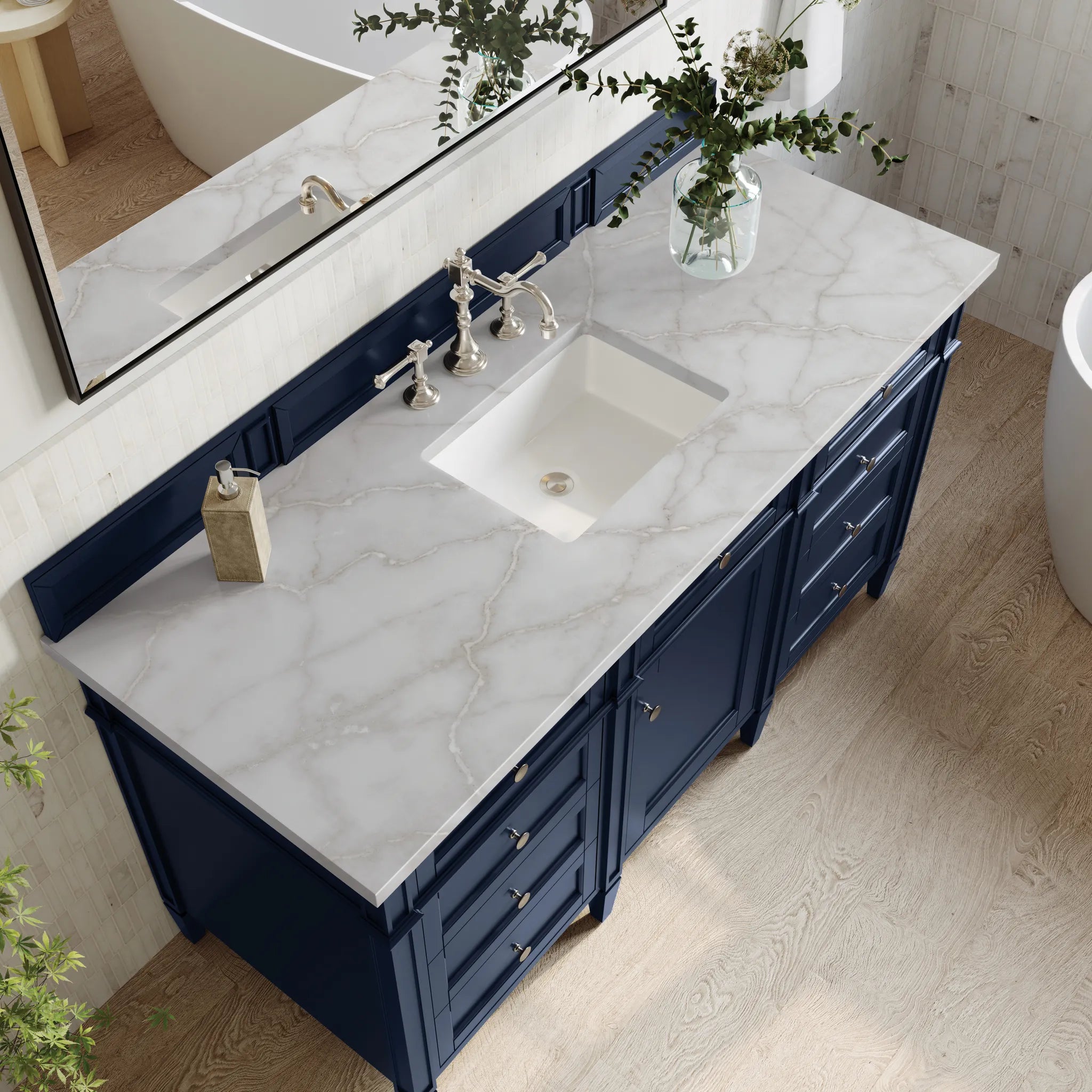 Brittany 60" Single Vanity in Victory Blue w/FreePower Wireless Charger-Victorian Silver Silestone-8" Widespread image 7