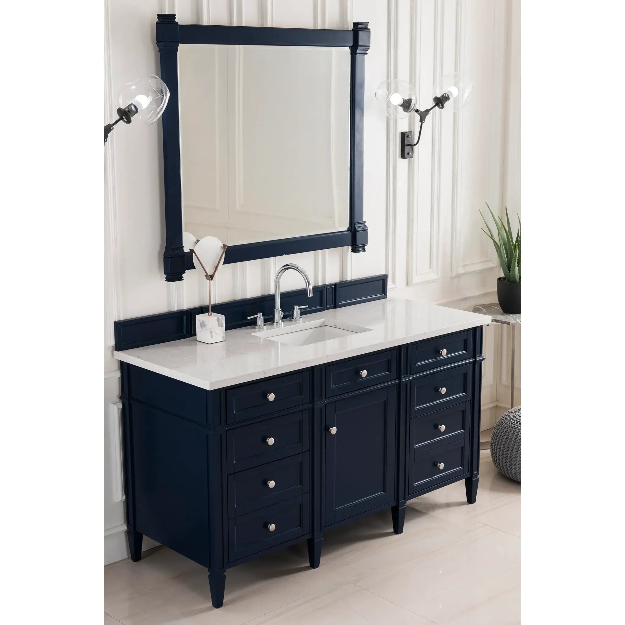 Brittany 60" Single Vanity in Victory Blue Wireless Charger-Eternal Jasmine Pearl Silestone-8" Widespread image 5
