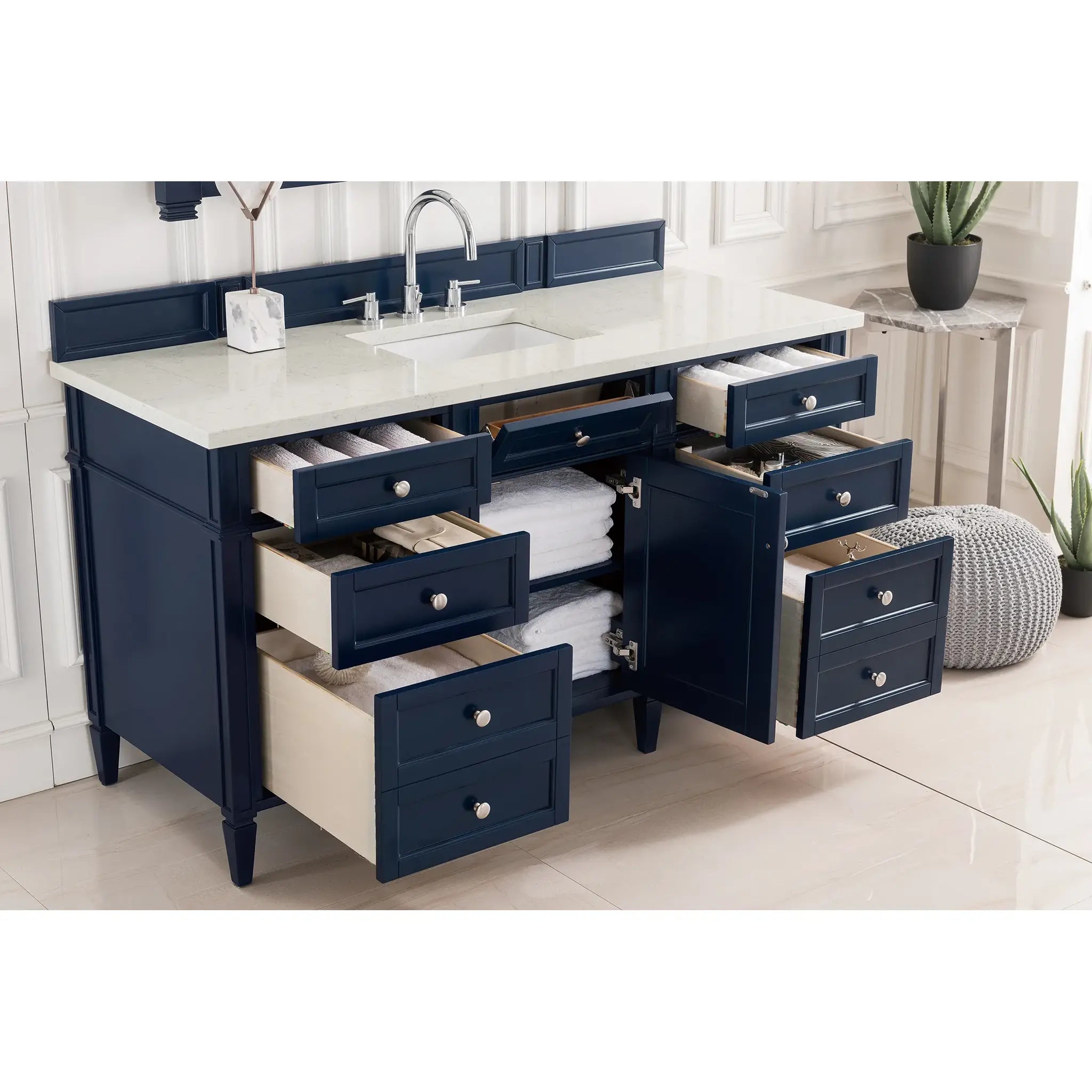 Brittany 60" Single Vanity in Victory Blue Wireless Charger-Eternal Jasmine Pearl Silestone-8" Widespread image 7