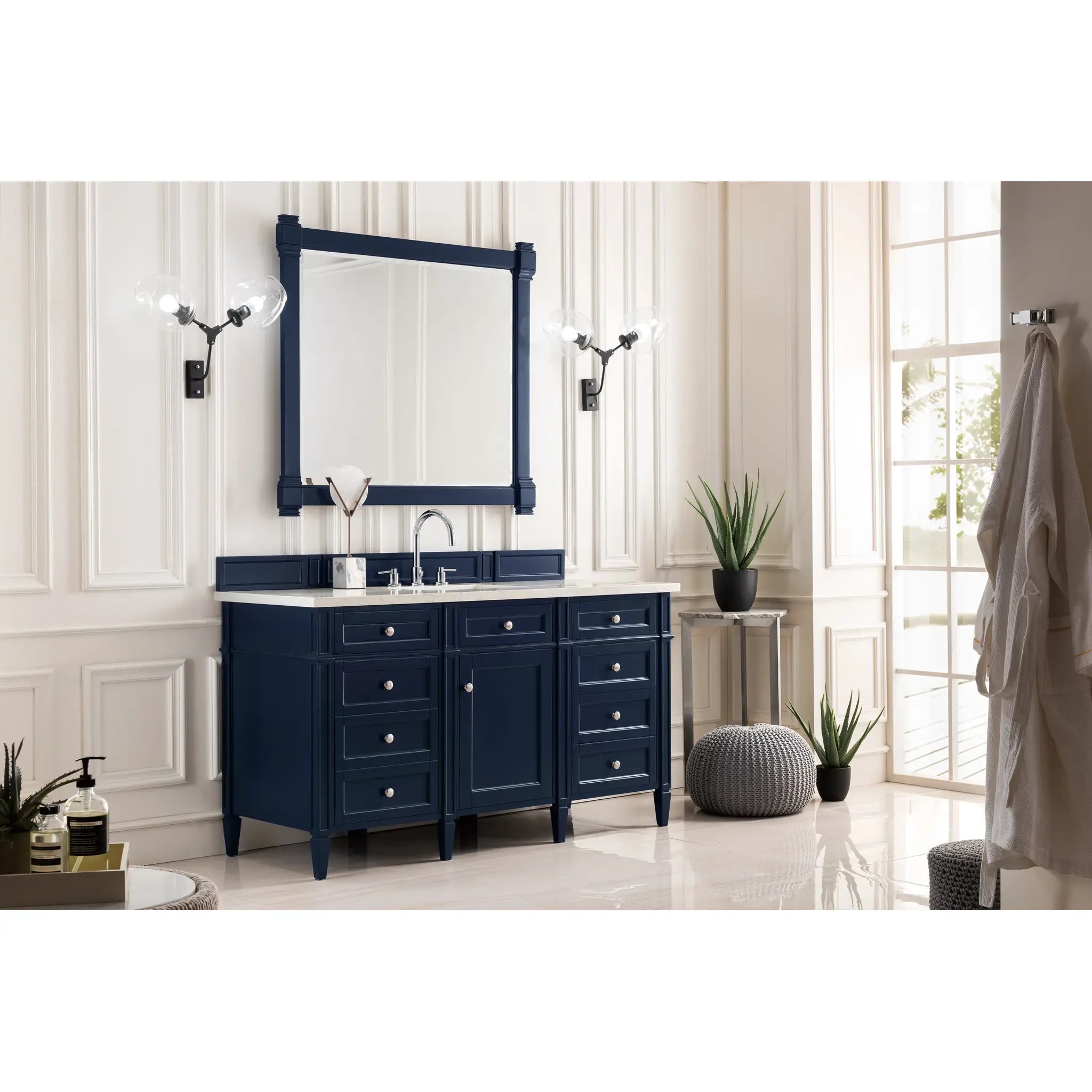 Brittany 60" Single Vanity in Victory Blue Wireless Charger-Eternal Jasmine Pearl Silestone-8" Widespread image 8