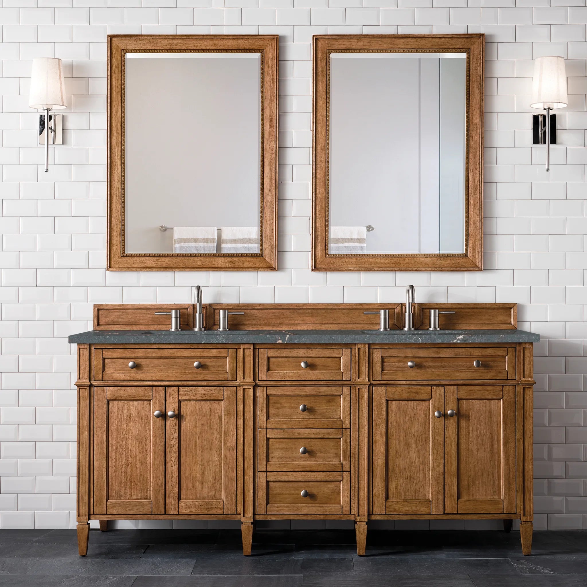 Brittany 72" Double Vanity in Saddle Brown w/FreePower Wireless Charger-Parisien Bleu Silestone-8" Widespread image 4