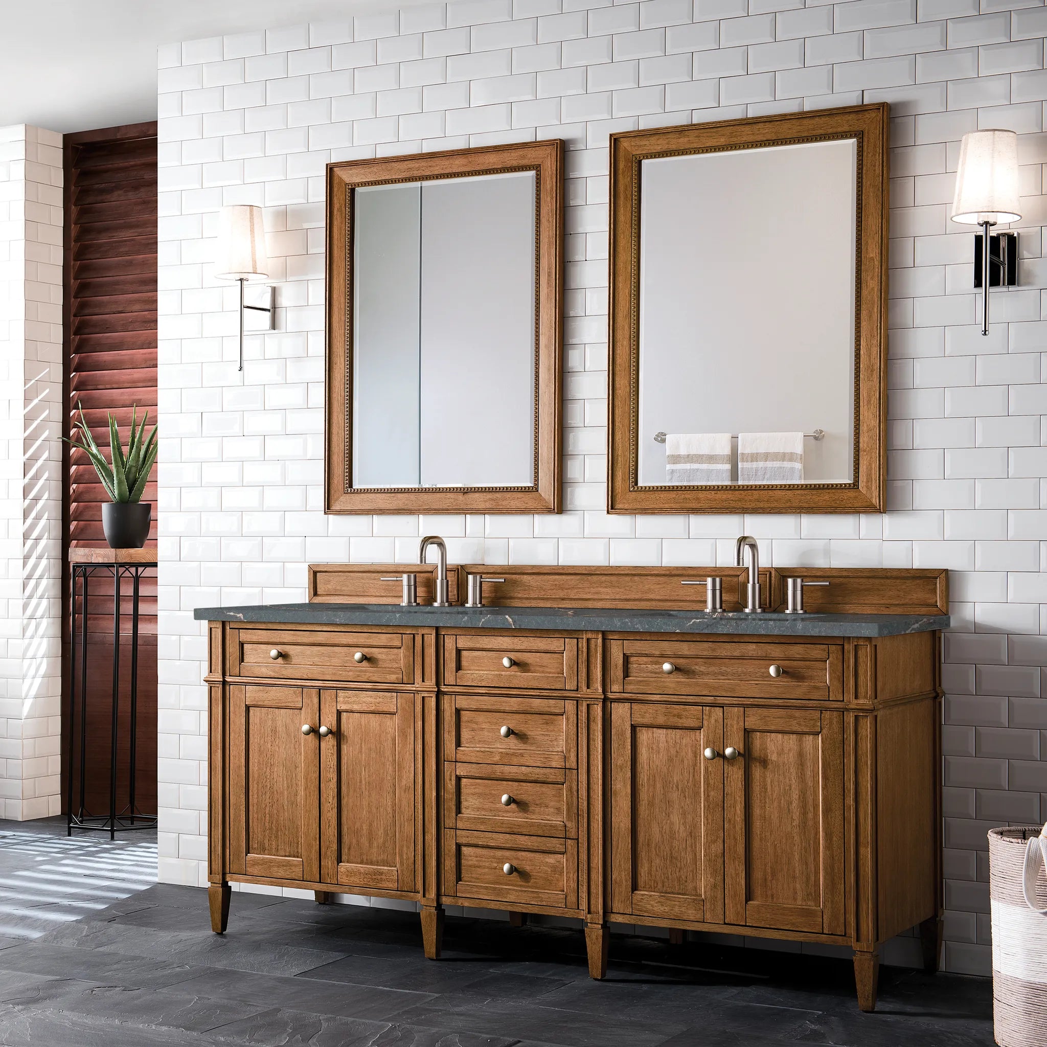 Brittany 72" Double Vanity in Saddle Brown w/FreePower Wireless Charger-Parisien Bleu Silestone-8" Widespread image 5