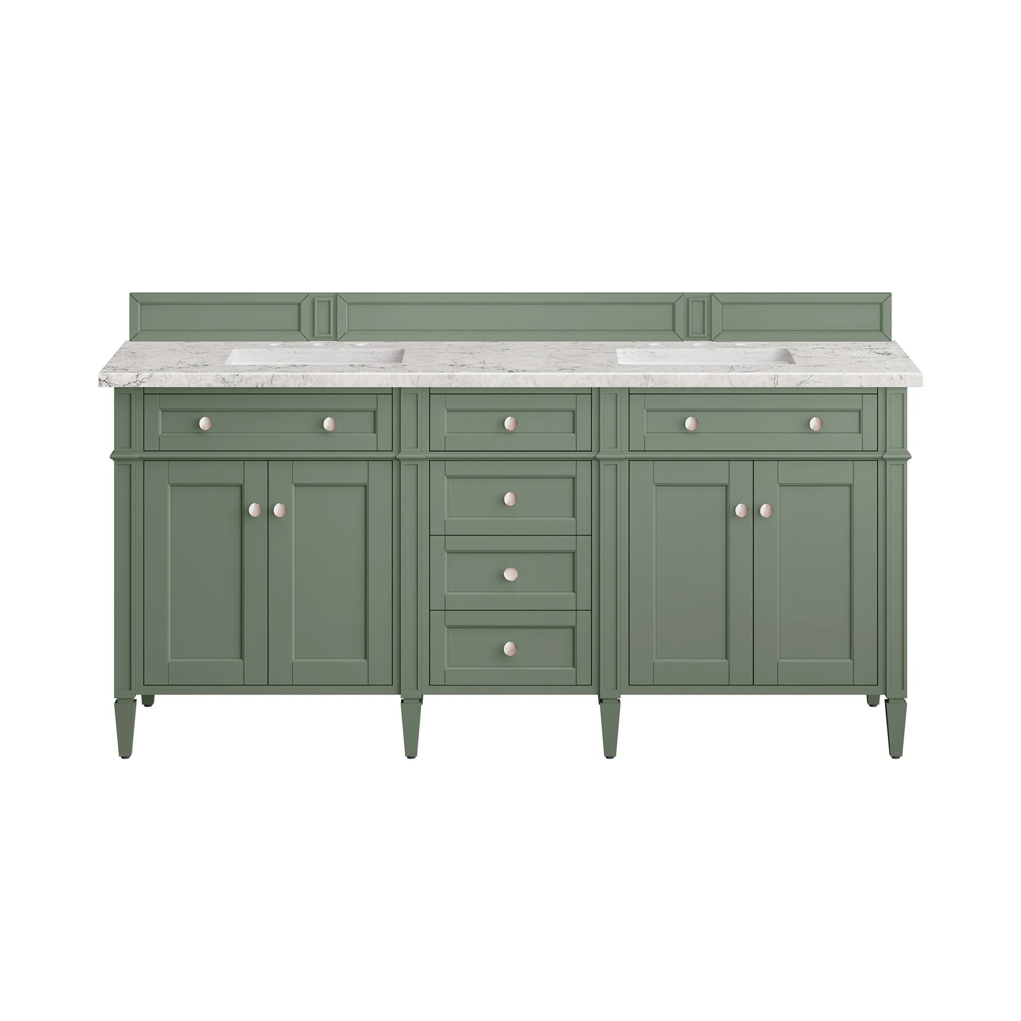 Brittany 72" Double Vanity in Smokey Celadon Wireless Charger-Eternal Jasmine Pearl Silestone-8" Widespread image 1