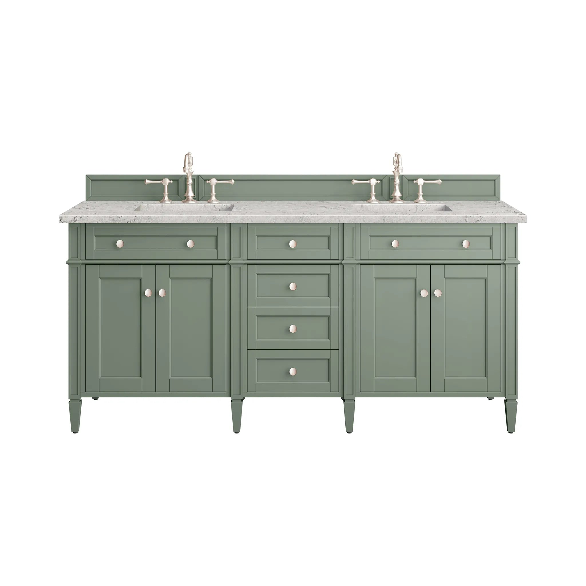 Brittany 72" Double Vanity in Smokey Celadon Wireless Charger-Eternal Jasmine Pearl Silestone-8" Widespread image