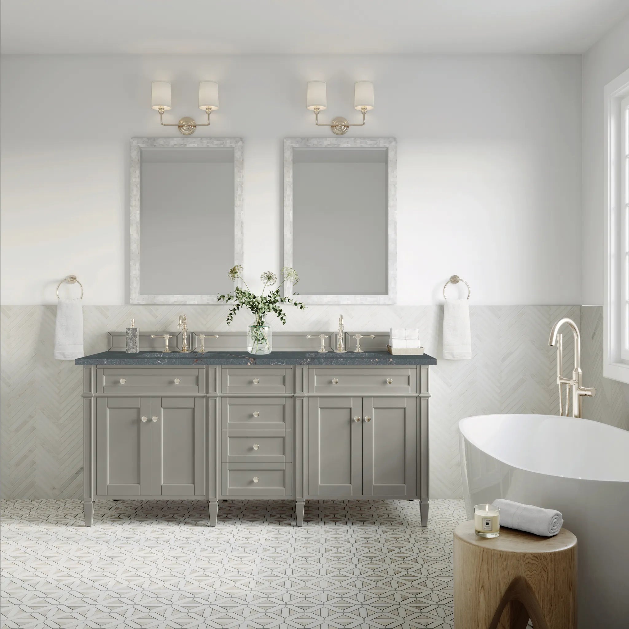 Brittany 72" Double Vanity in Urban Gray w/FreePower Wireless Charger-Parisien Bleu Silestone-8" Widespread image 4