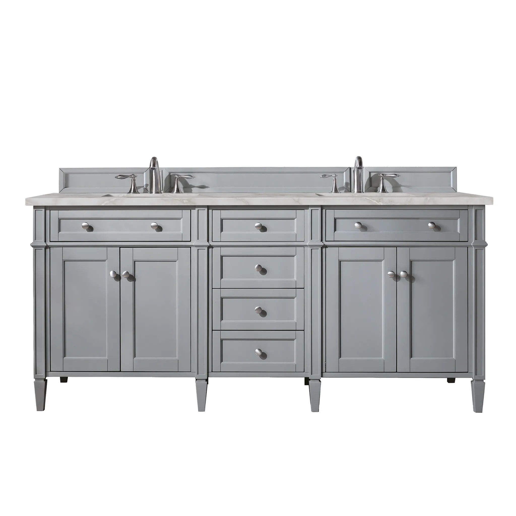 Brittany 72" Double Vanity in Urban Gray w/FreePower Wireless Charger-Victorian Silver Silestone-8" Widespread image