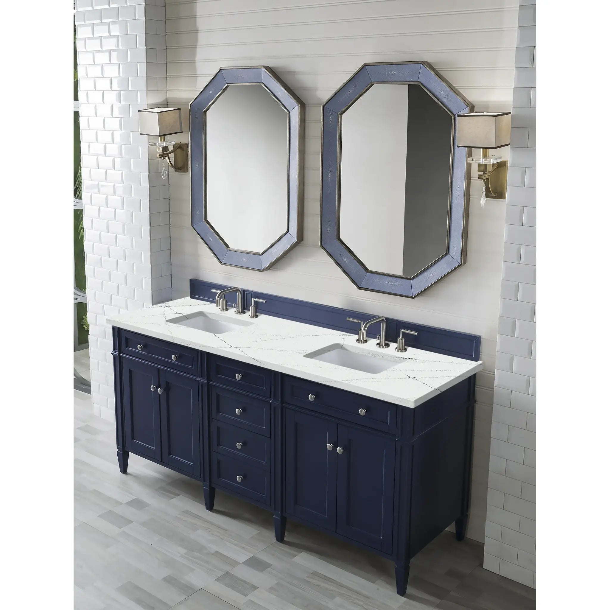 Brittany 72" Double Vanity in Victory Blue w/FreePower Wireless Charger-Ethereal Noctis Silestone-8" Widespread image 5