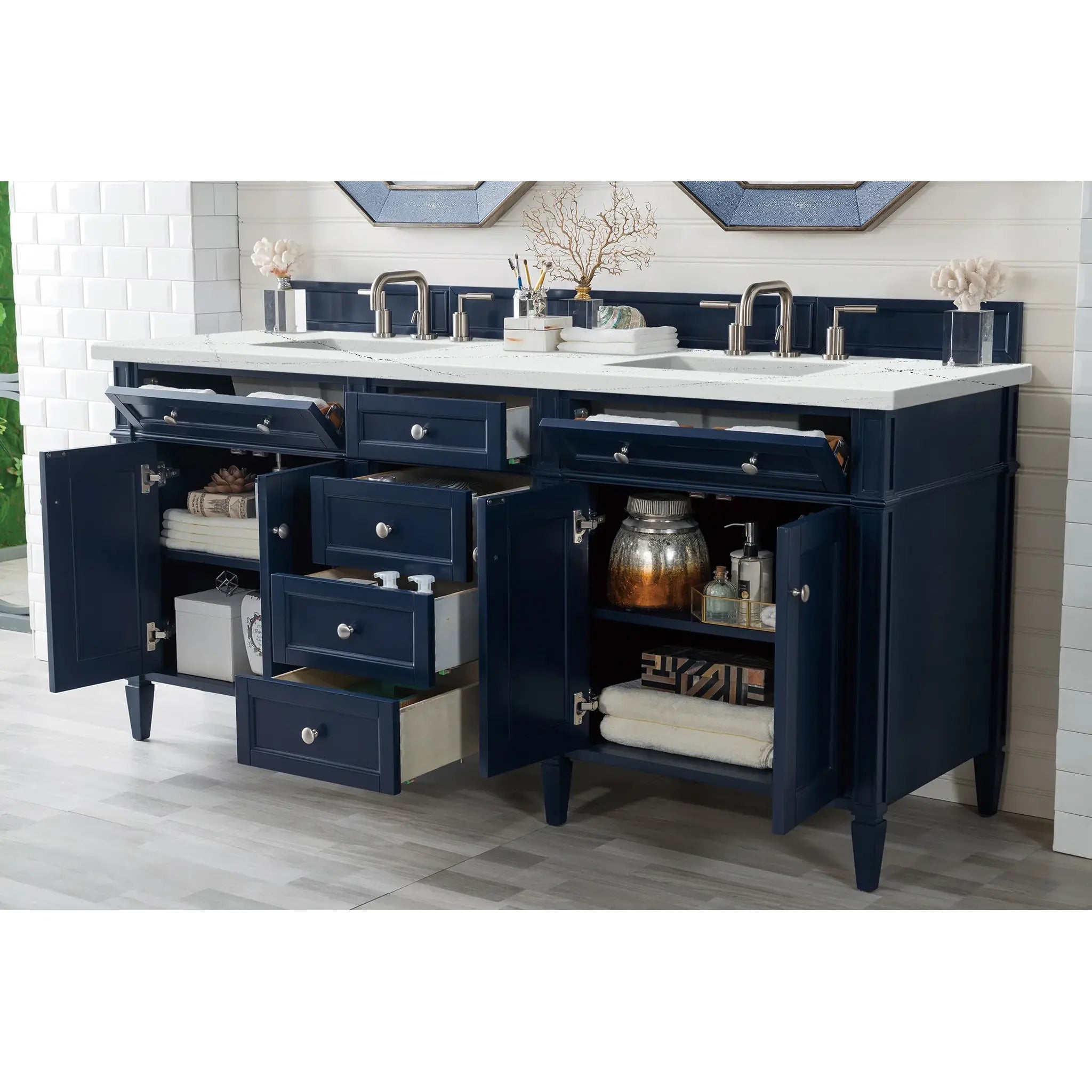 Brittany 72" Double Vanity in Victory Blue w/FreePower Wireless Charger-Ethereal Noctis Silestone-8" Widespread image 6