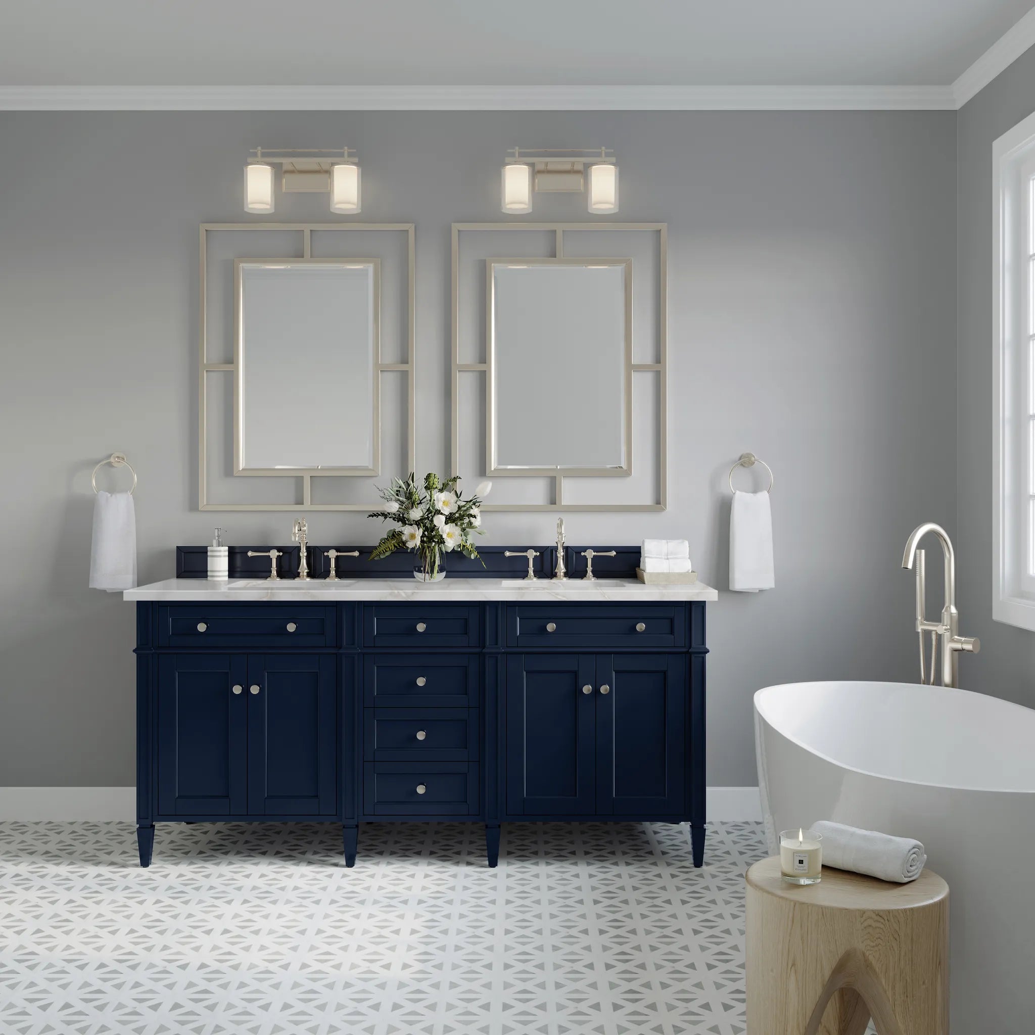 Brittany 72" Double Vanity in Victory Blue w/FreePower Wireless Charger-Victorian Silver Silestone-8" Widespread image 4