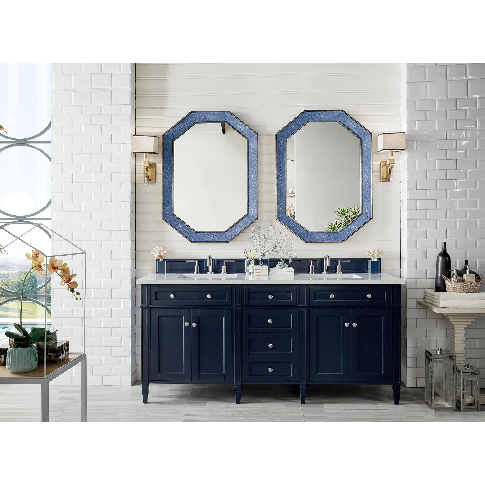 Brittany 72" Double Vanity in Victory Blue Wireless Charger-Eternal Jasmine Pearl Silestone-8" Widespread image 4