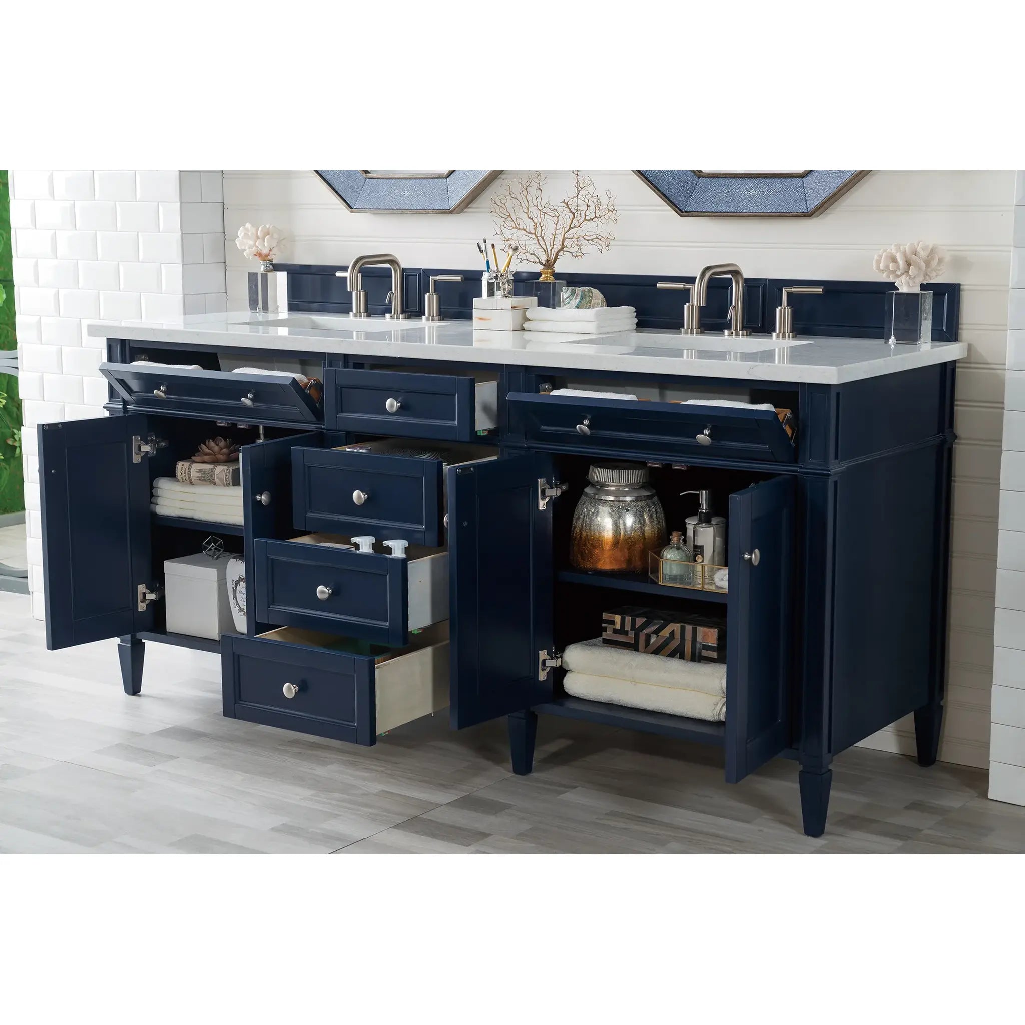 Brittany 72" Double Vanity in Victory Blue Wireless Charger-Eternal Jasmine Pearl Silestone-8" Widespread image 6