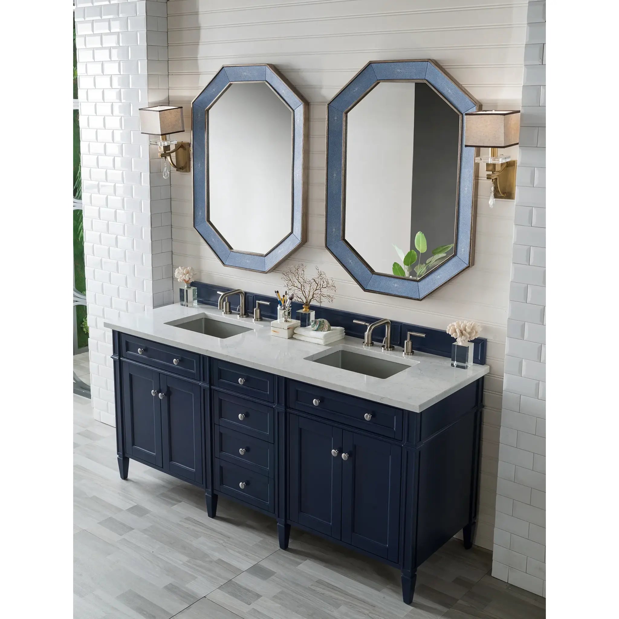 Brittany 72" Double Vanity in Victory Blue Wireless Charger-Eternal Jasmine Pearl Silestone-8" Widespread image 7