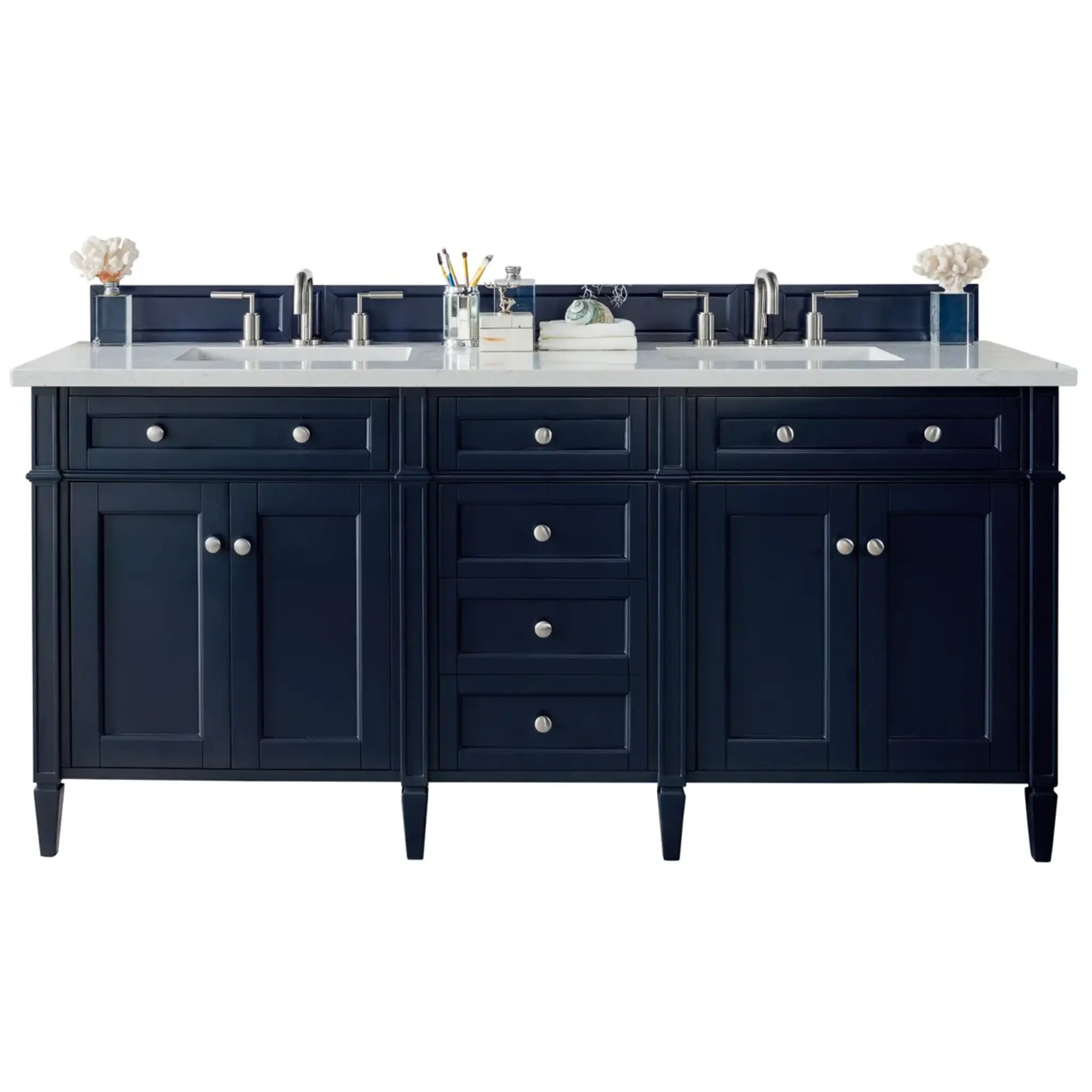 Brittany 72" Double Vanity in Victory Blue Wireless Charger-Eternal Jasmine Pearl Silestone-8" Widespread image