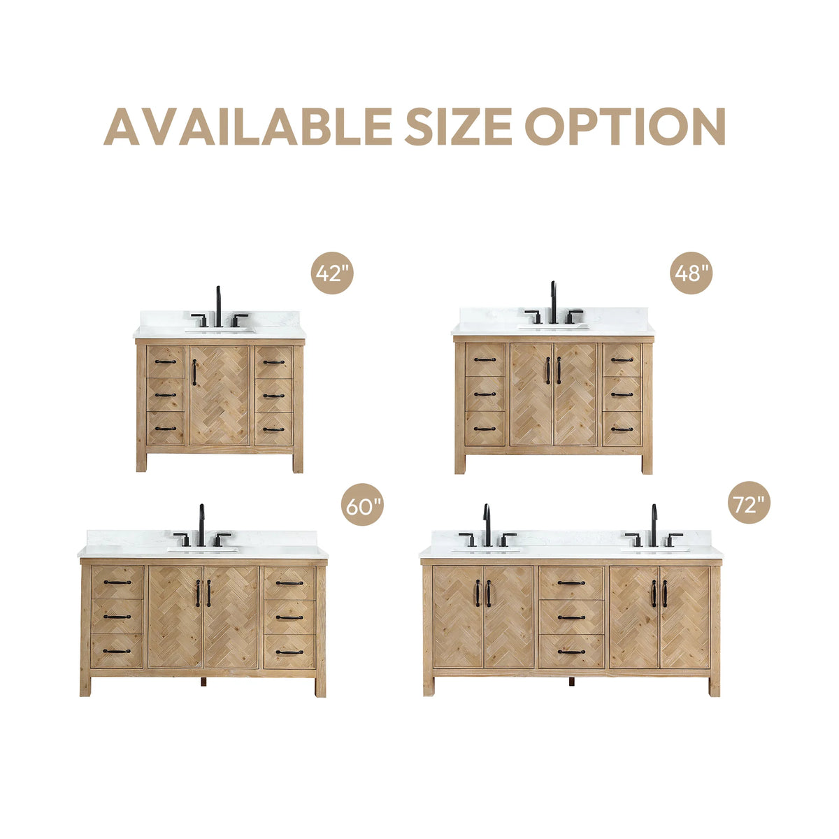 Every available size side by side in the same wood finish
