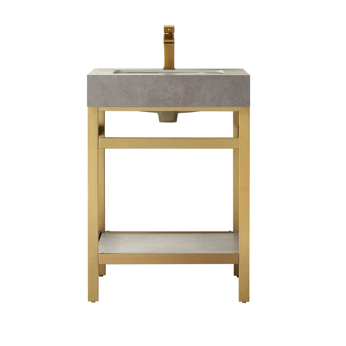 Freestanding 24-inch single sink bathroom vanity, Brushed Gold metal frame and Grey Sintered Stone top