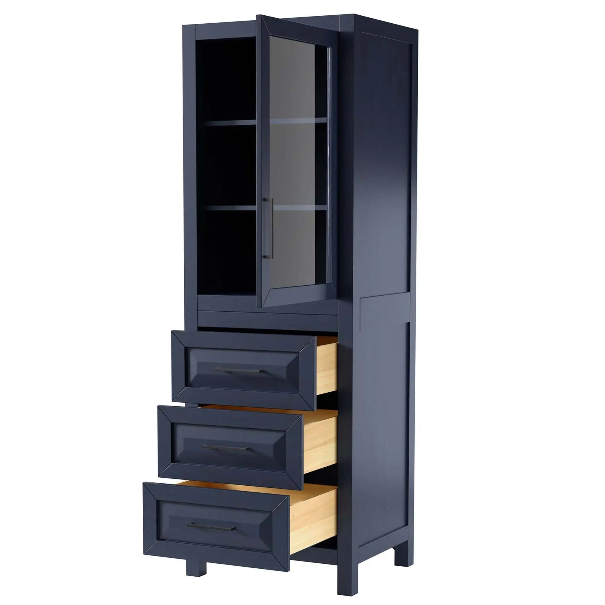 Dark Blue Bathroom Linen Tower Cabinet - Daria by Wyndham (WCV2525LTBB) image 1
