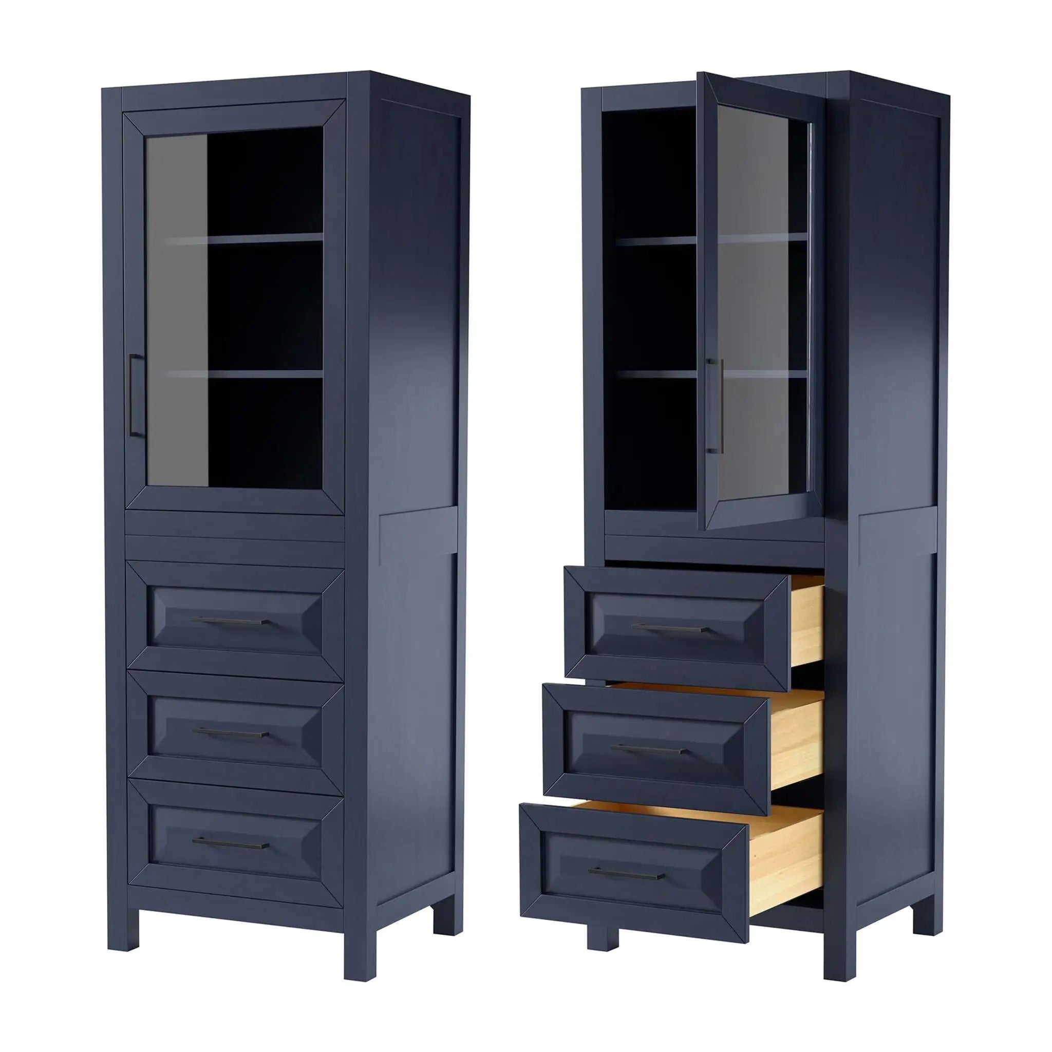 Dark Blue Bathroom Linen Tower Cabinet - Daria by Wyndham (WCV2525LTBB) image 2