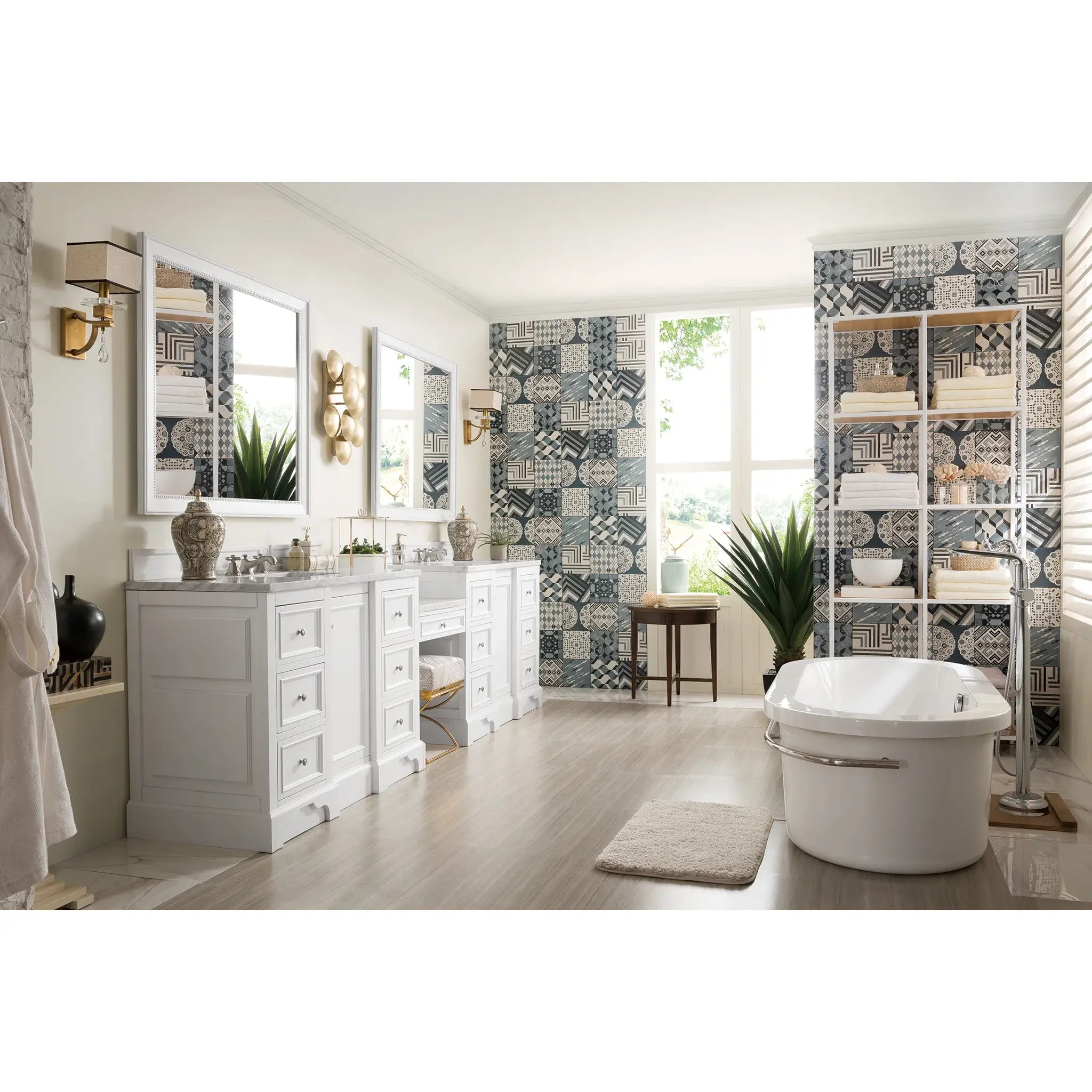 De Soto 118" Double Vanity Set in Bright White-Carrara White Marble image 6