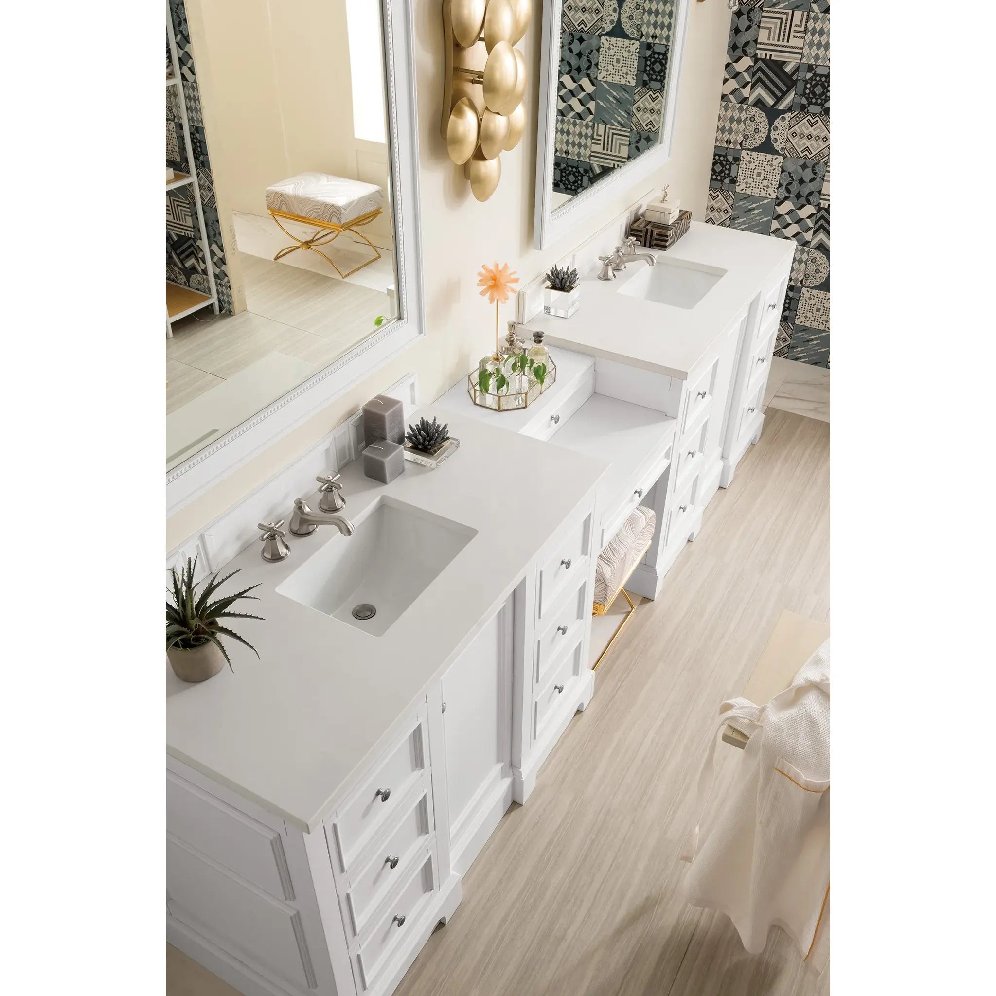 De Soto 118" Double Vanity Set in Bright White-White Zeus Silestone image 1