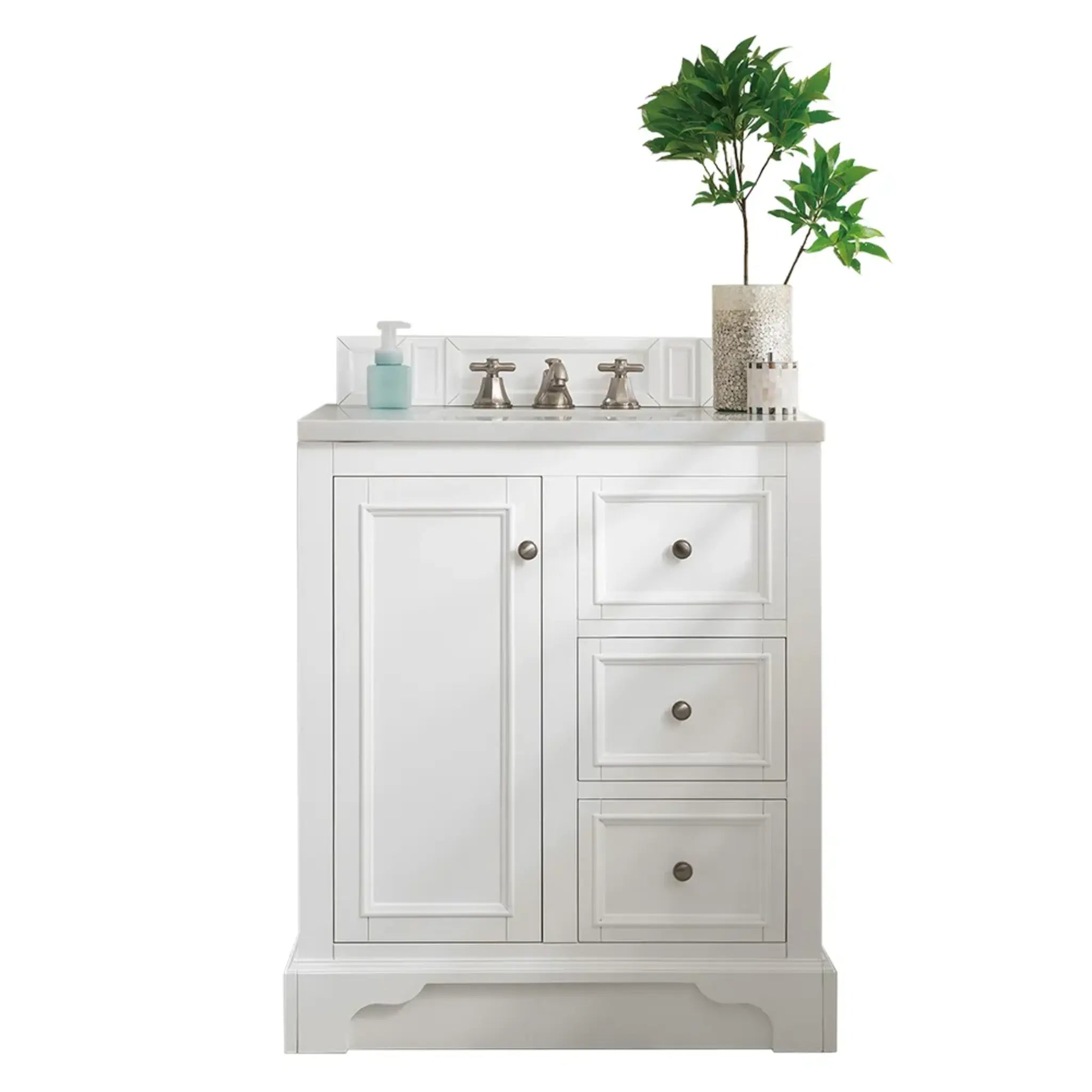 De Soto 30" Single Vanity in Bright White-Eternal Jasmine Pearl Silestone-8" Widespread image