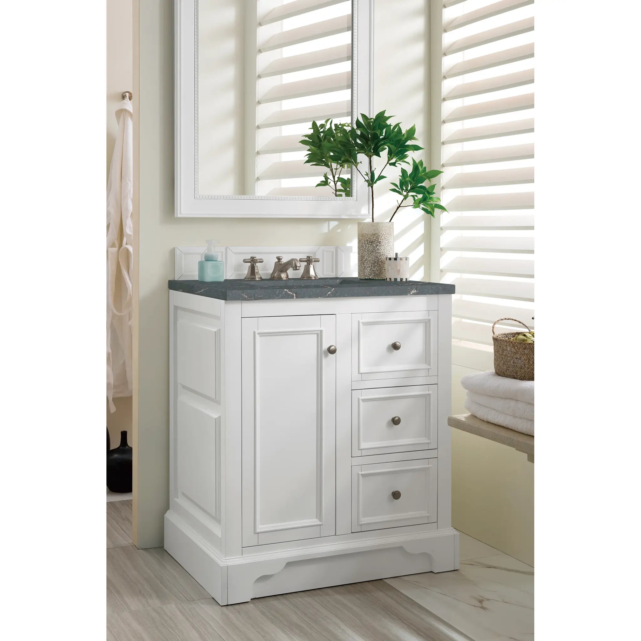 De Soto 30" Single Vanity in Bright White-Parisien Bleu Silestone-8" Widespread image 2