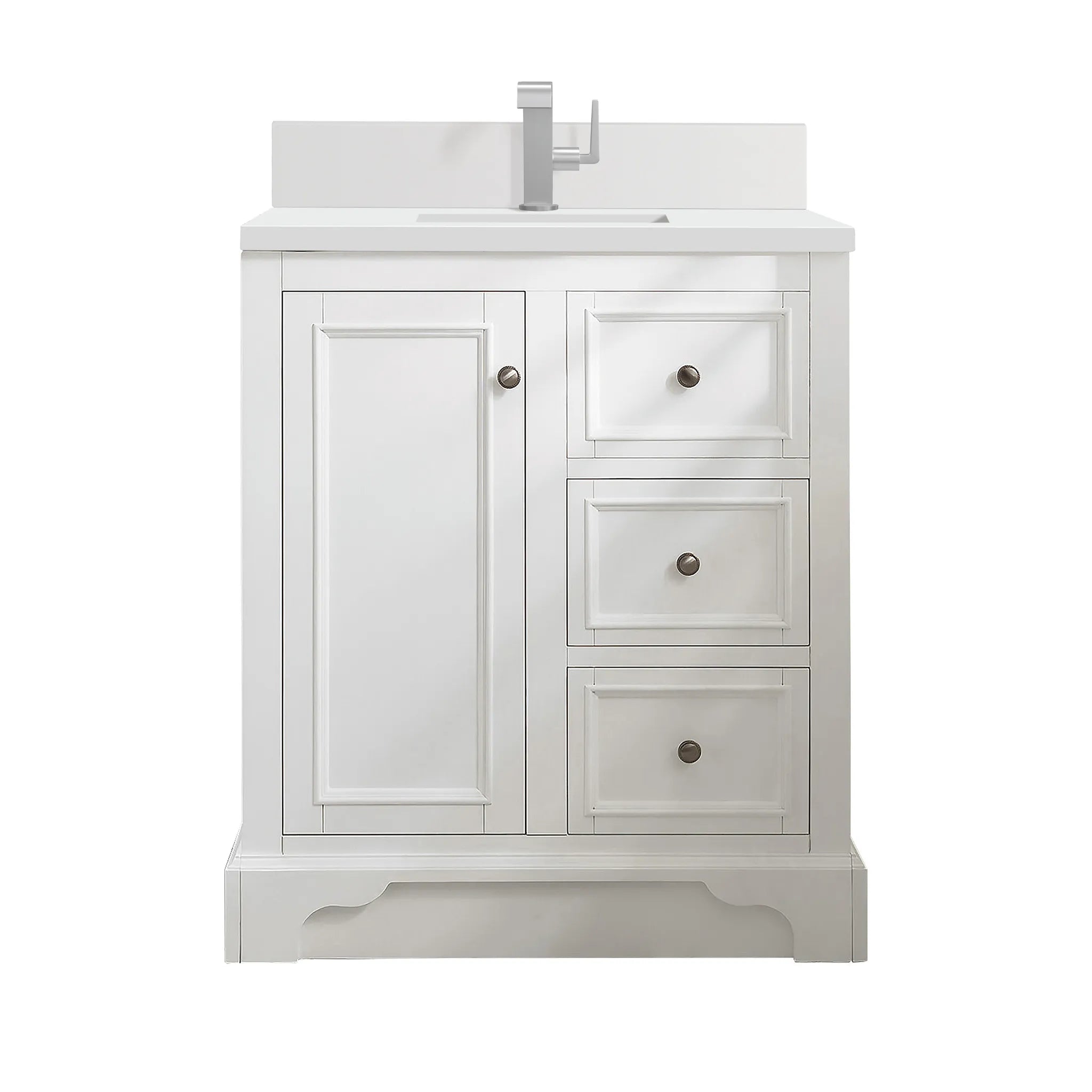 De Soto 30" Single Vanity in Bright White-White Zeus Silestone & Backsplash-Single Hole image