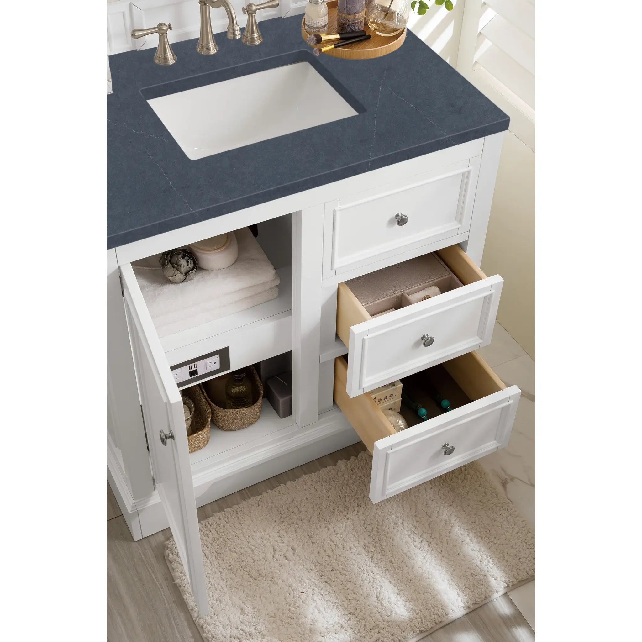 De Soto 36" Single Vanity in Bright White-Charcoal Soapstone Silestone-8" Widespread image 3