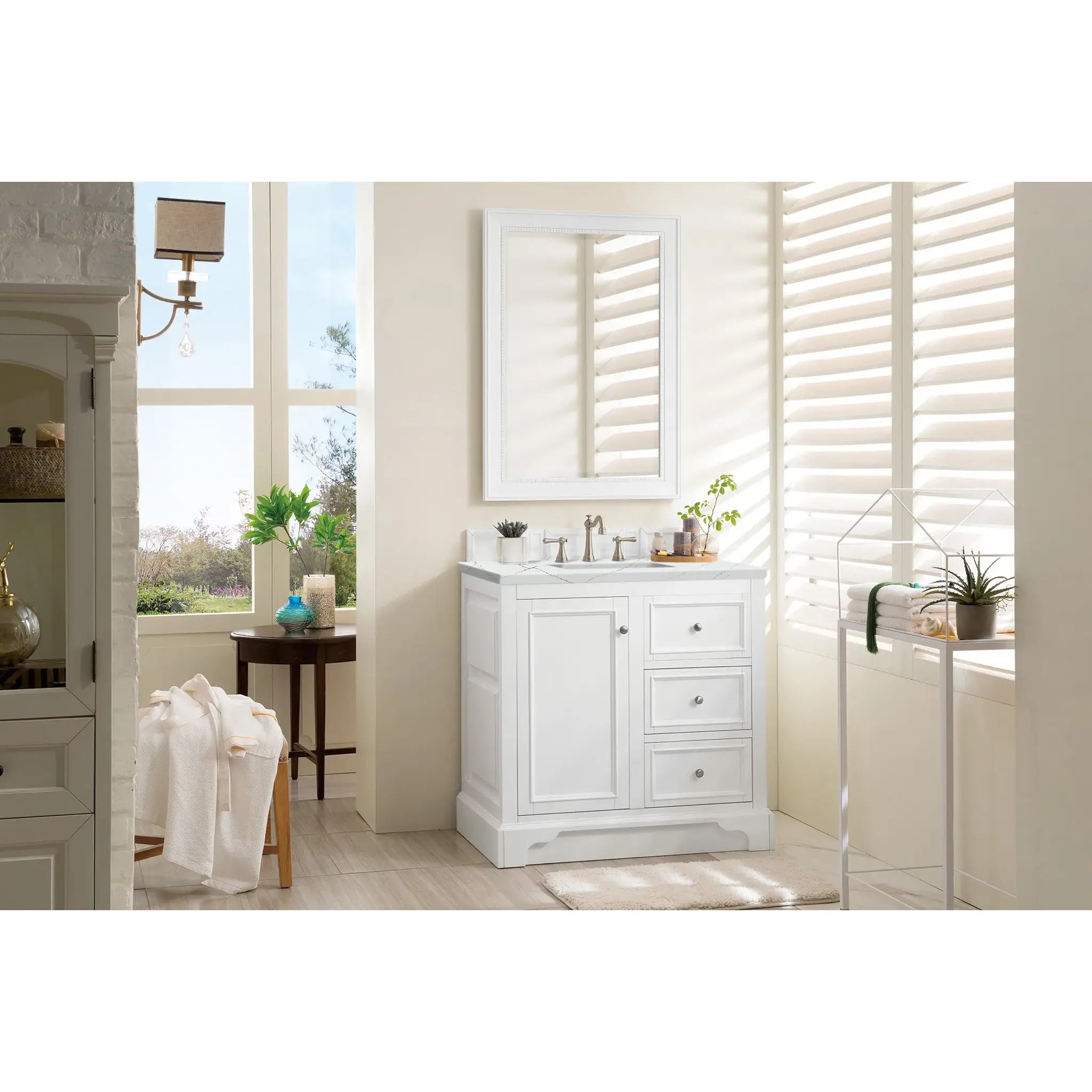 De Soto 36" Single Vanity in Bright White-Ethereal Noctis Silestone-8" Widespread image 2