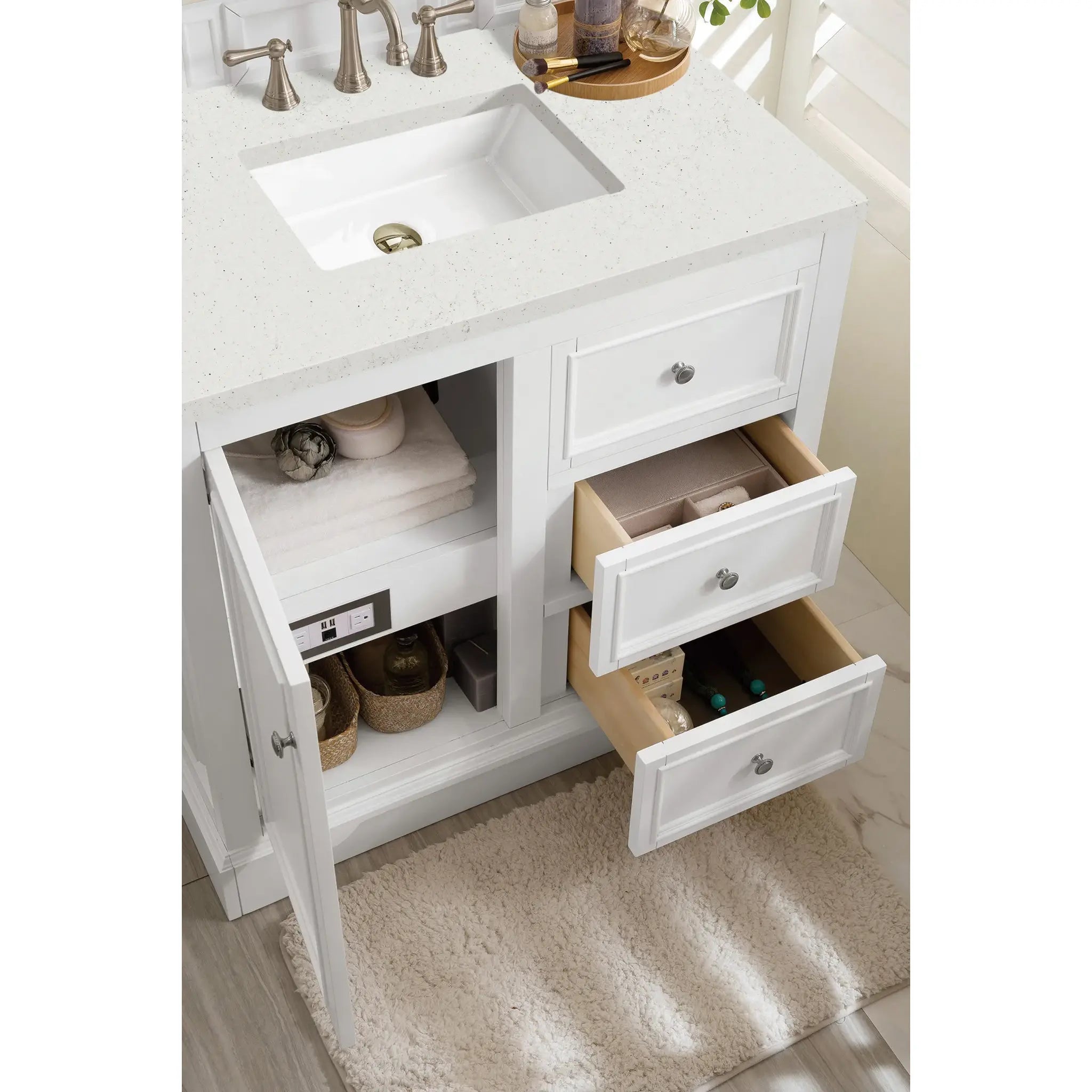 De Soto 36" Single Vanity in Bright White-Lime Delight Silestone-8" Widespread image 3