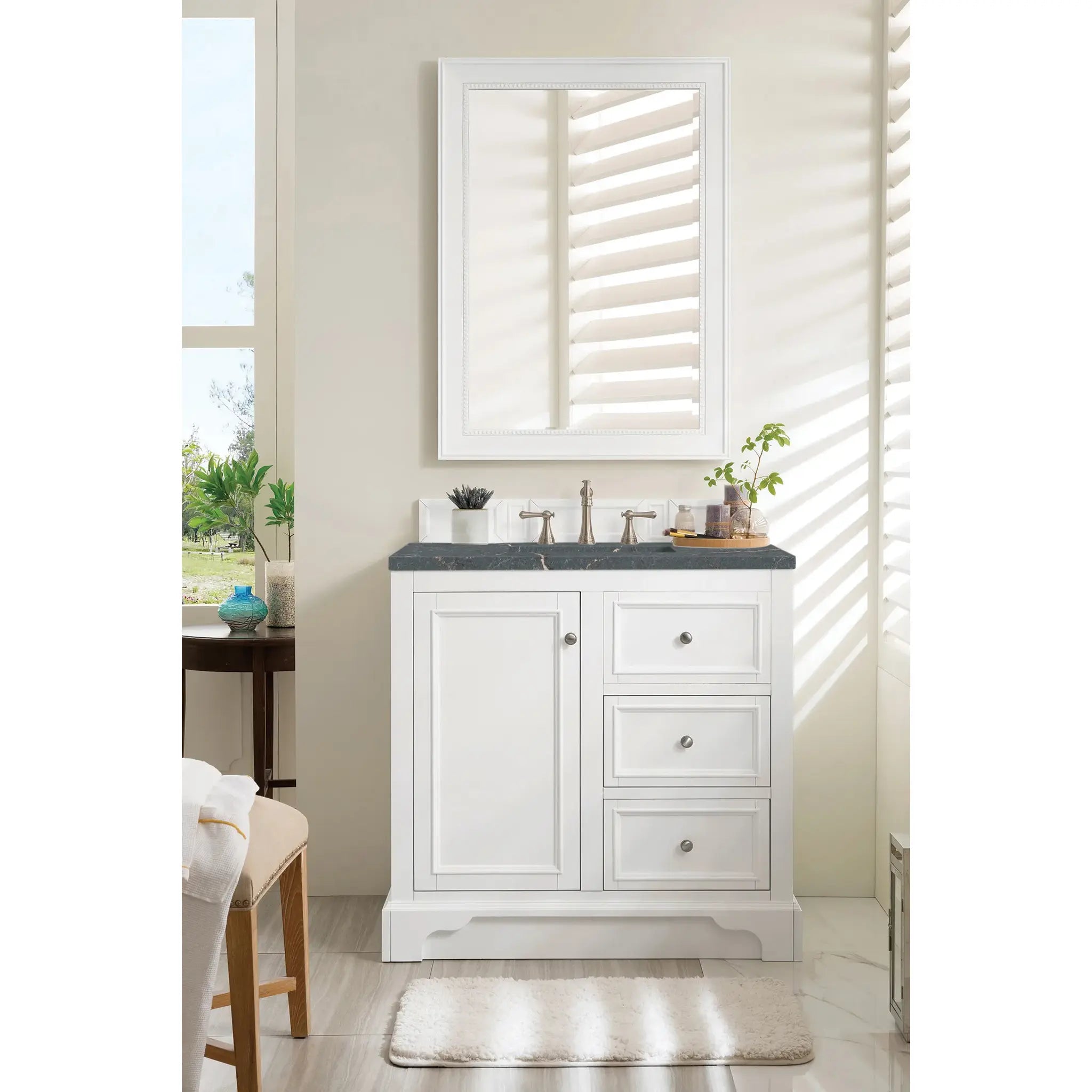 De Soto 36" Single Vanity in Bright White-Parisien Bleu Silestone-8" Widespread image 1