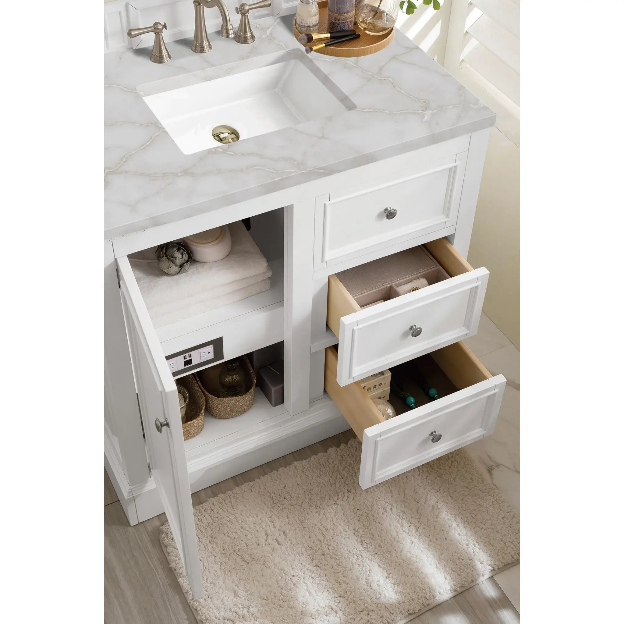 De Soto 36" Single Vanity in Bright White-Victorian Silver Silestone-8" Widespread image 3