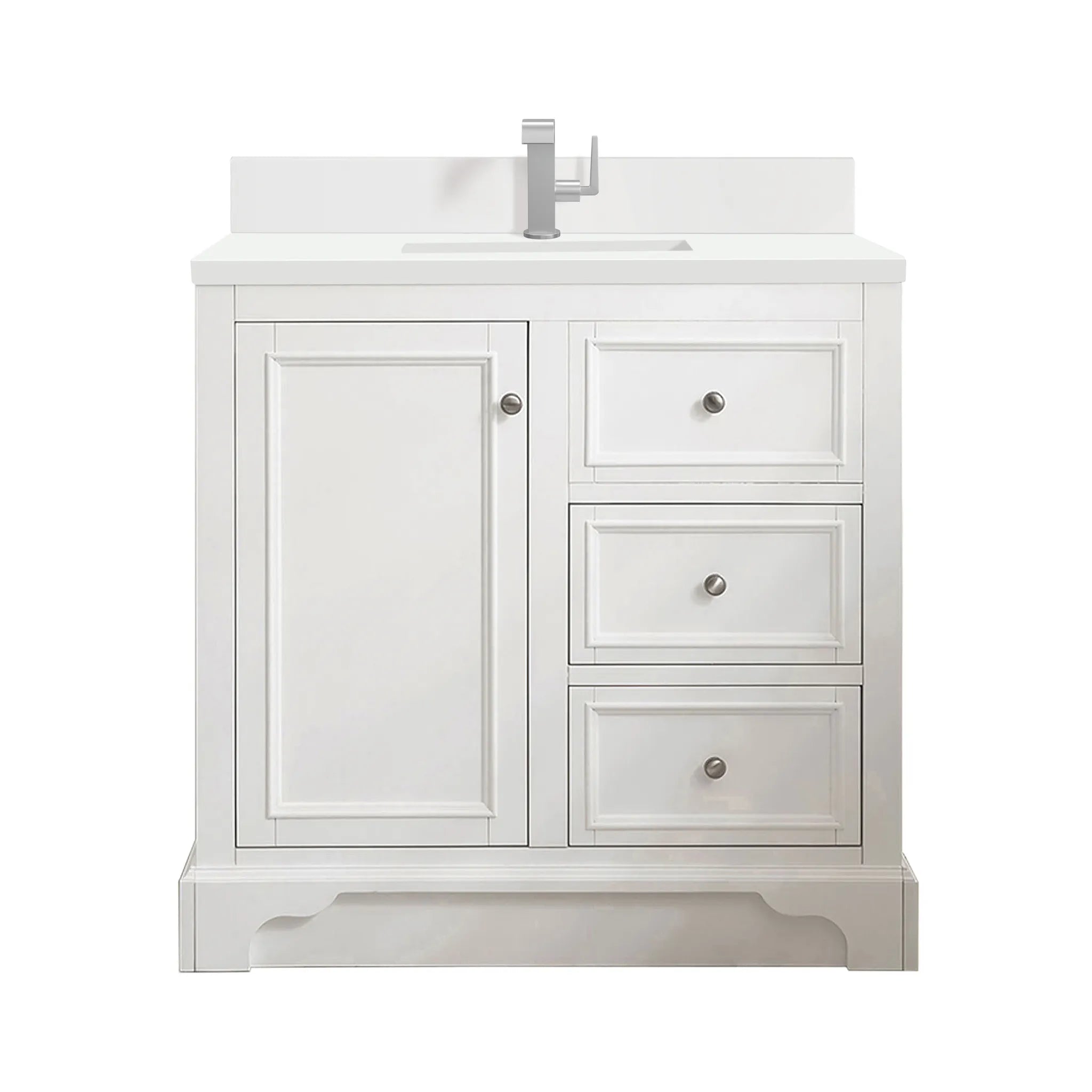 De Soto 36" Single Vanity in Bright White-White Zeus Silestone & Backsplash-Single Hole image