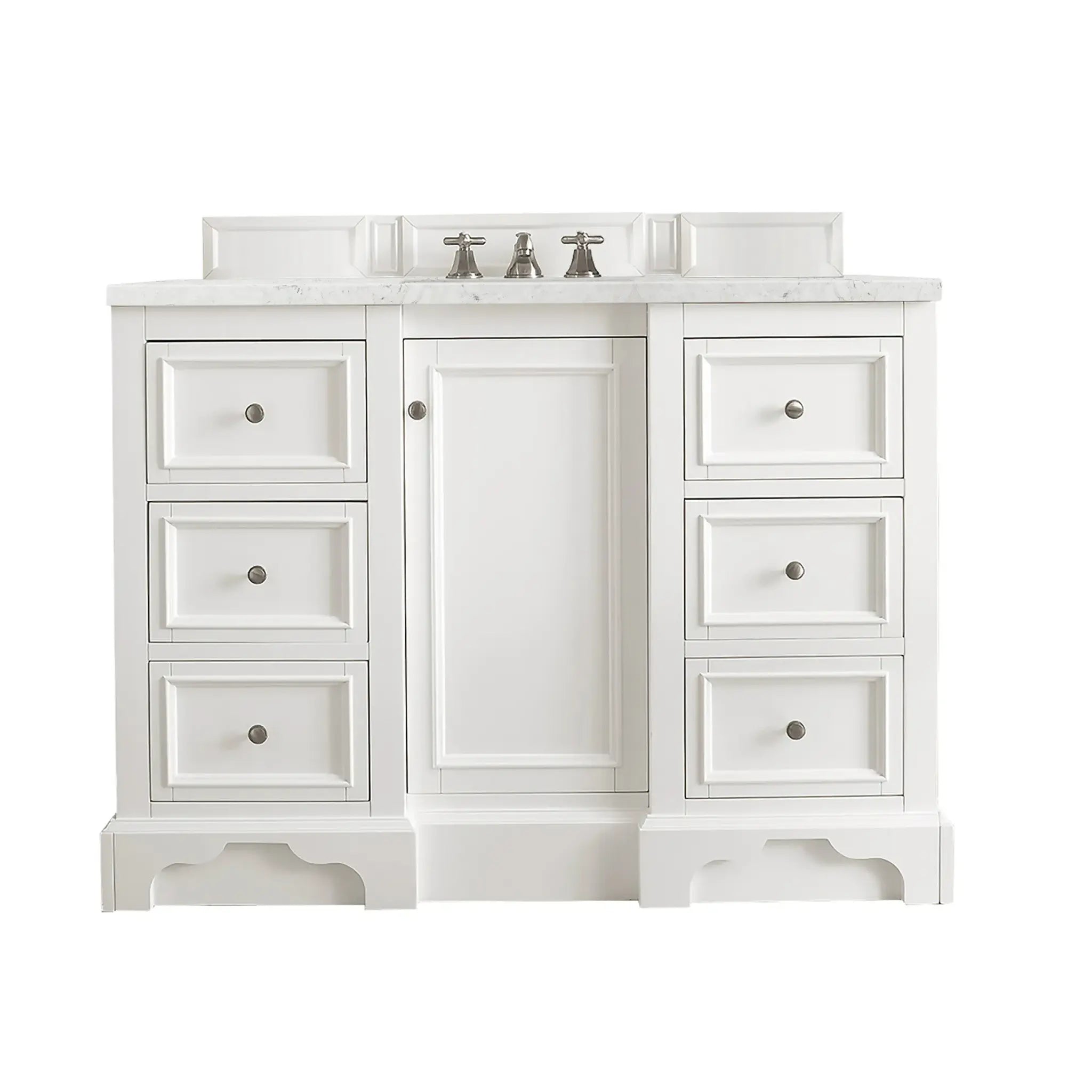 De Soto 48" Single Vanity in Bright White-Eternal Jasmine Pearl Silestone-8" Widespread image