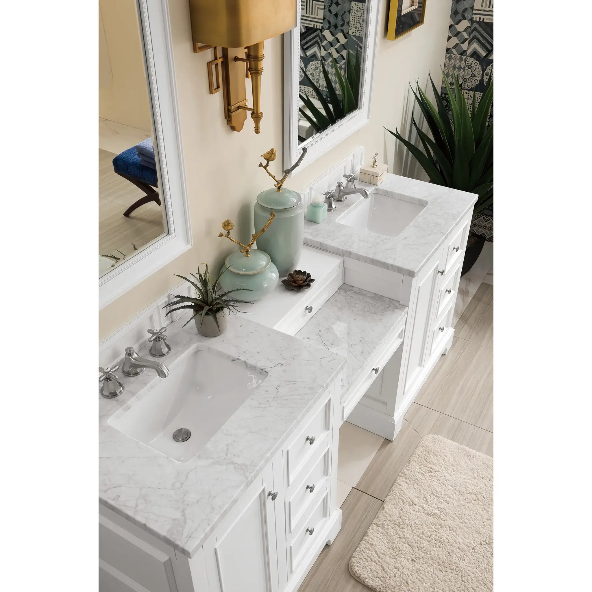 De Soto 82" Double Vanity Set in Bright White-Carrara White Marble-8" Widespread image 1