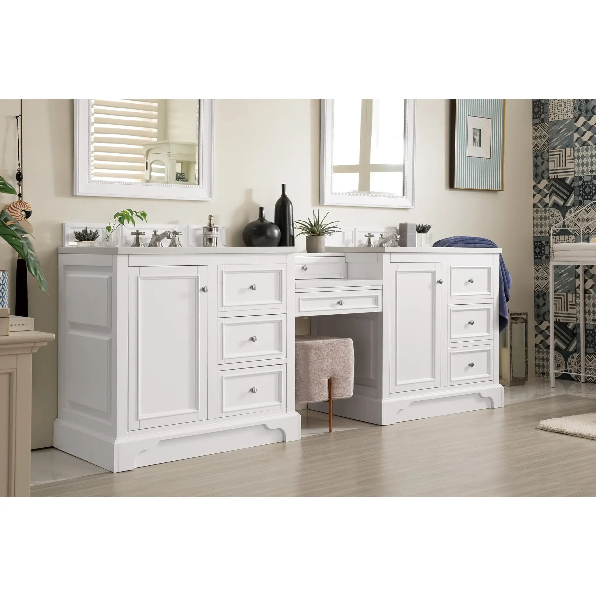 De Soto 94" Double Vanity Set in Bright White-White Zeus Silestone-8" Widespread image 3