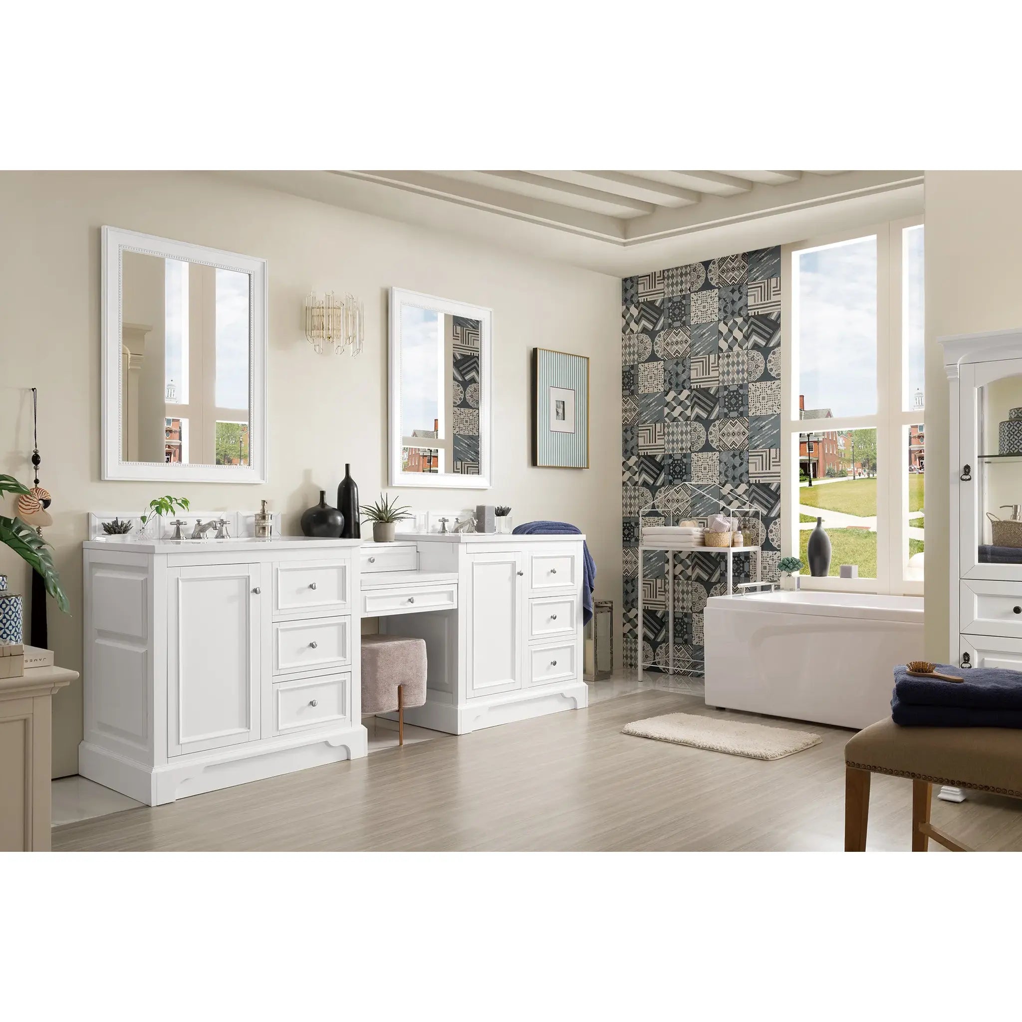De Soto 94" Double Vanity Set in Bright White-White Zeus Silestone-8" Widespread image 7