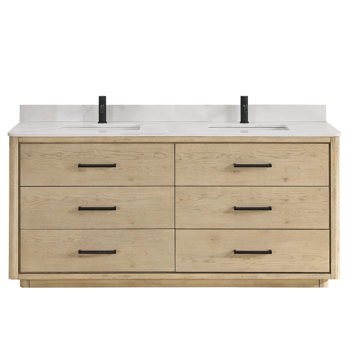 Pictured with a faucet, which is not included: Aged Natural Oak double bath vanity