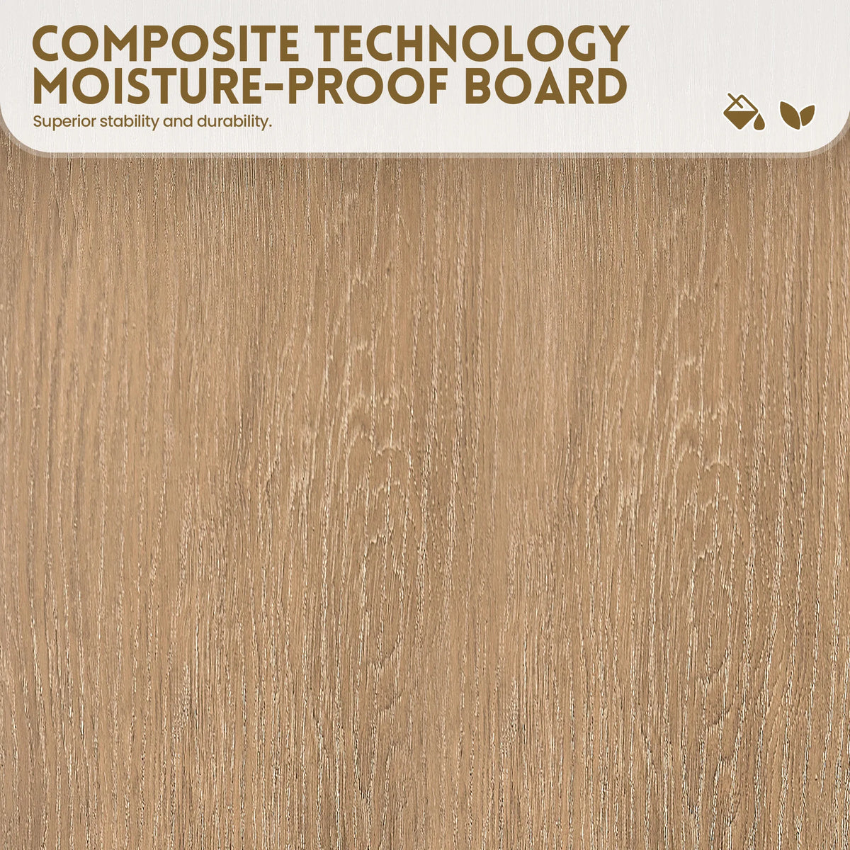 Oak grain close-up with a material callout, 84 inch double vanity finish