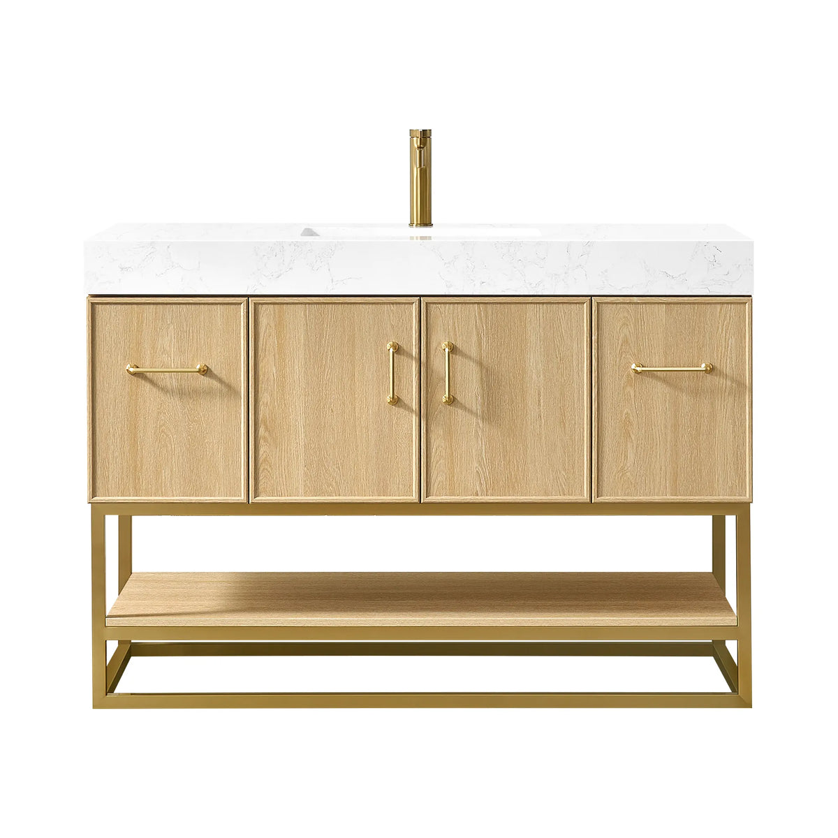 White-background shot of the 48 inch Dark Oak single sink vanity, gold faucet not included