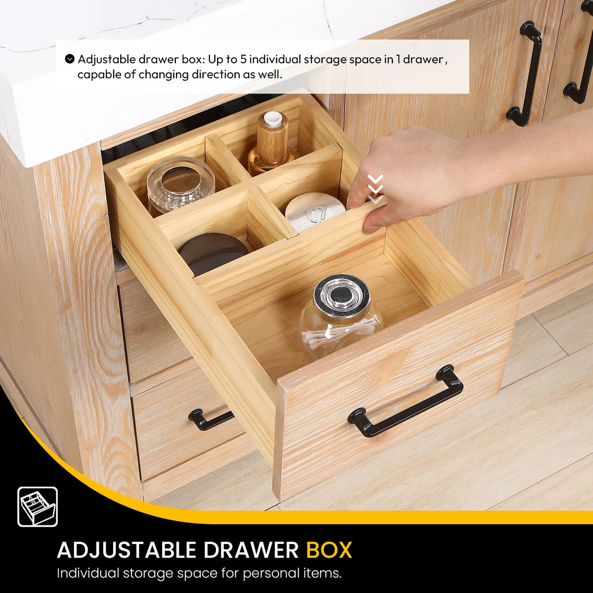 Divided drawer insert holding small bathroom items