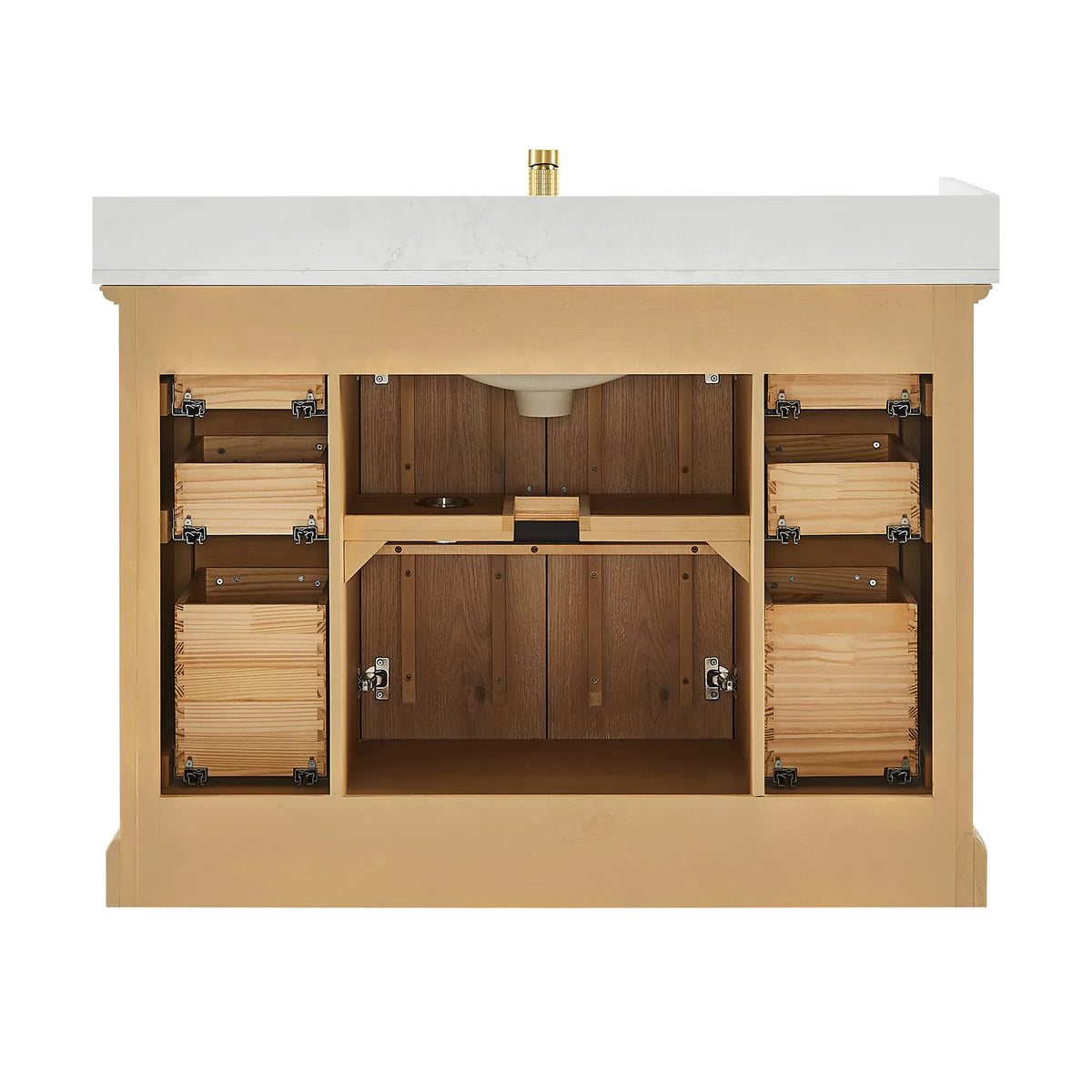 Cabinet interior of the 48 inch single vanity with doors and drawers taken out