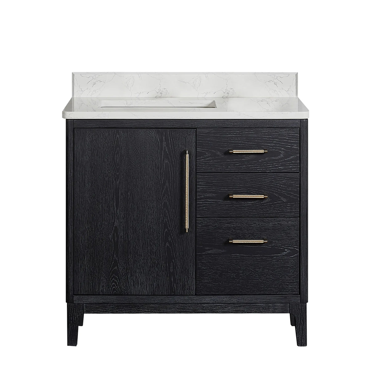 36-inch Fir Wood Black vanity with a faucet fitted for the photo; the faucet is not included