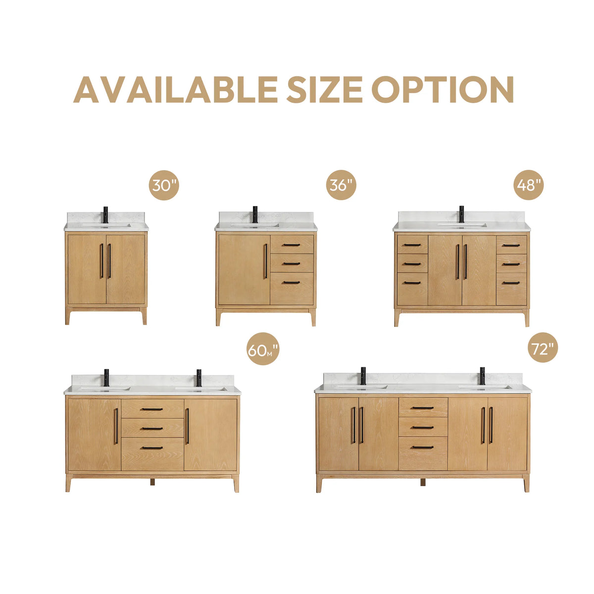 Available size options laid out side by side