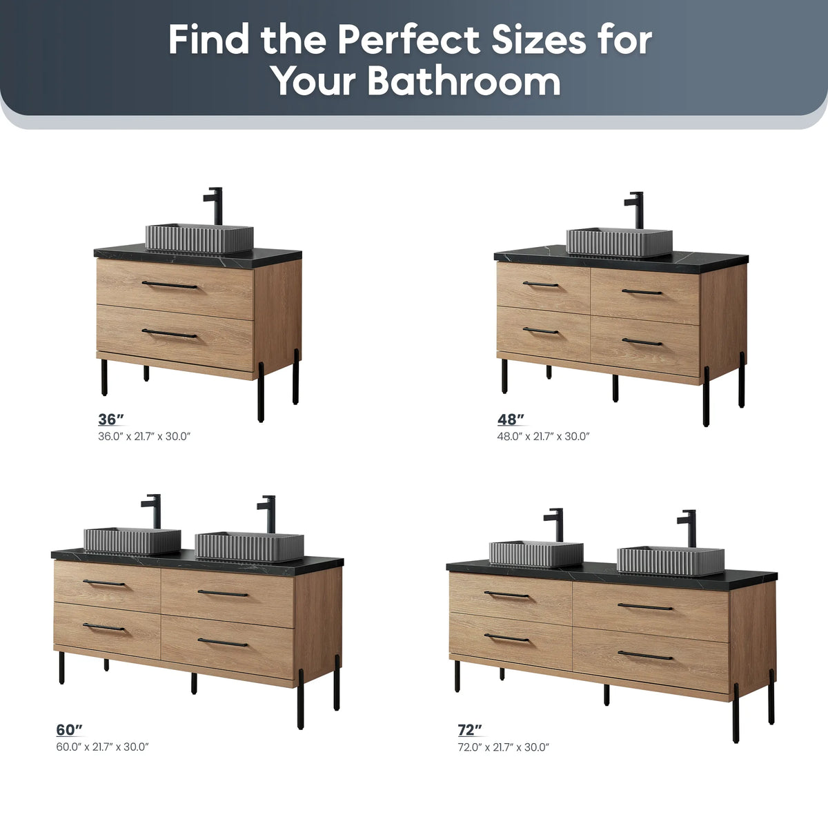 Size chart comparing every width in the line